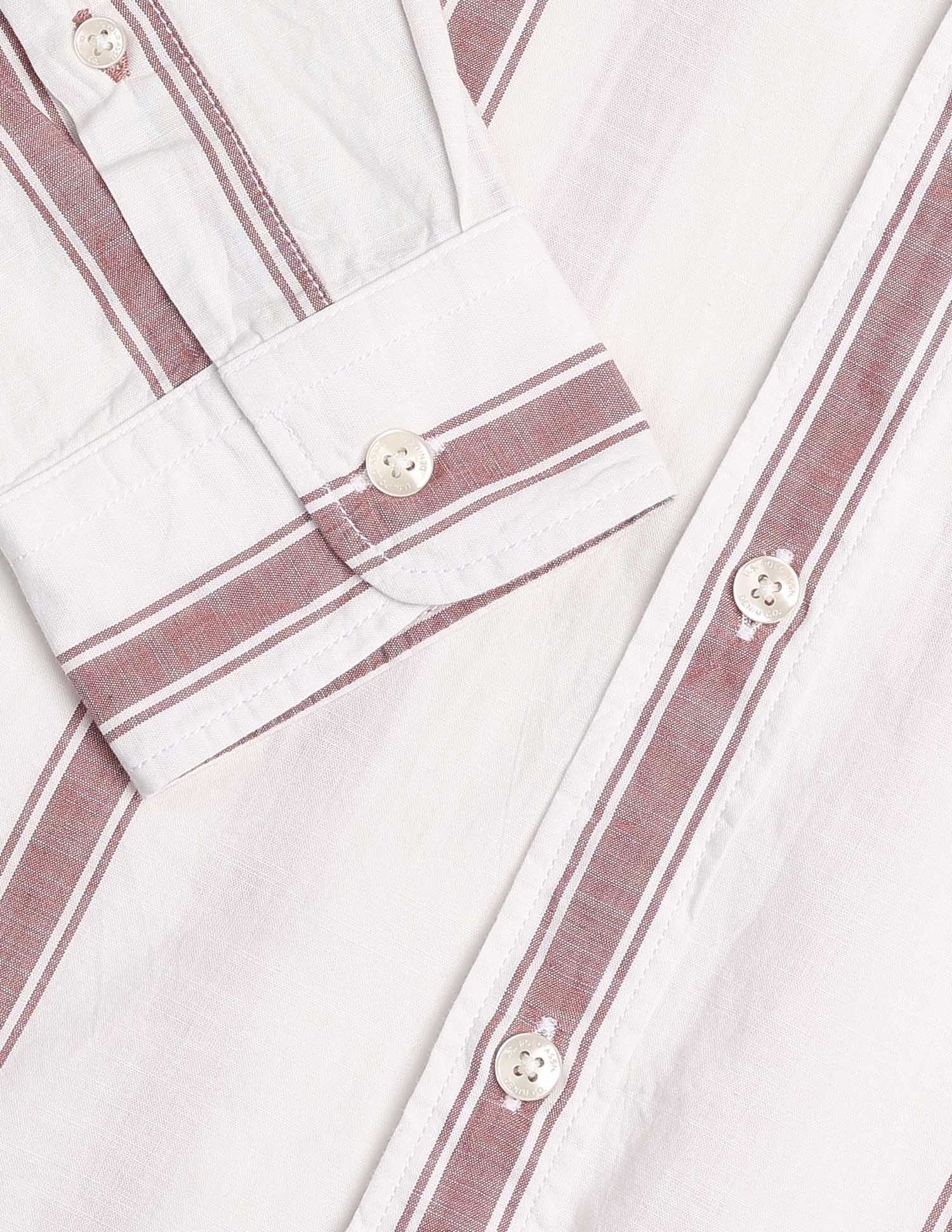 Vertical Striped Pure Cotton Shirt Light Red - U.S. Polo Assn. India | Large