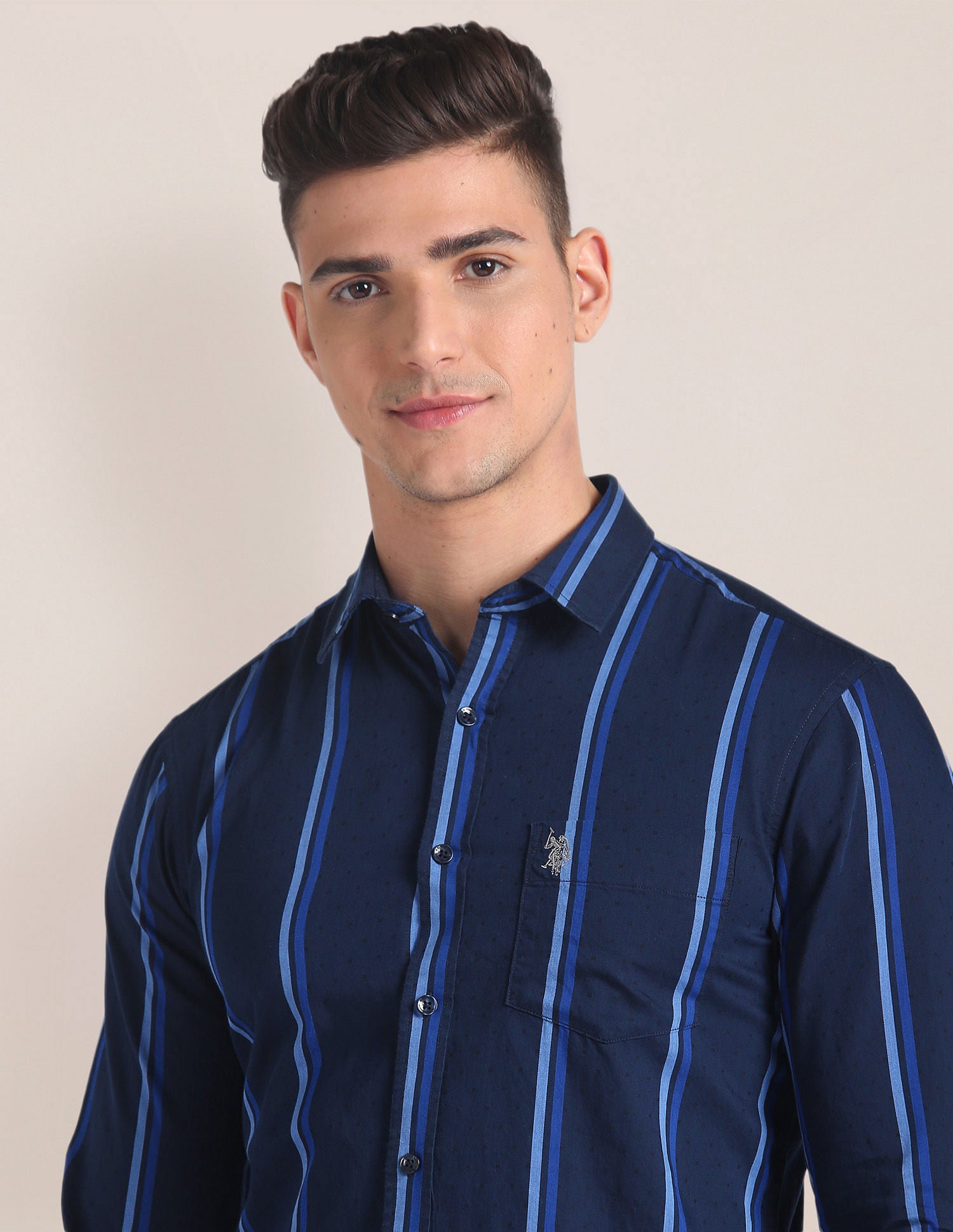 Premium Cotton Vertical Stripe Shirt Navy - U.S. Polo Assn. India | Large
