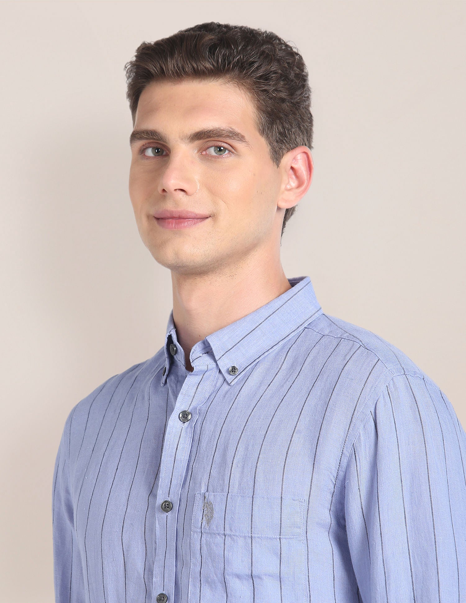 Vertical Stripe Linen Shirt Blue - U.S. Polo Assn. India | Large