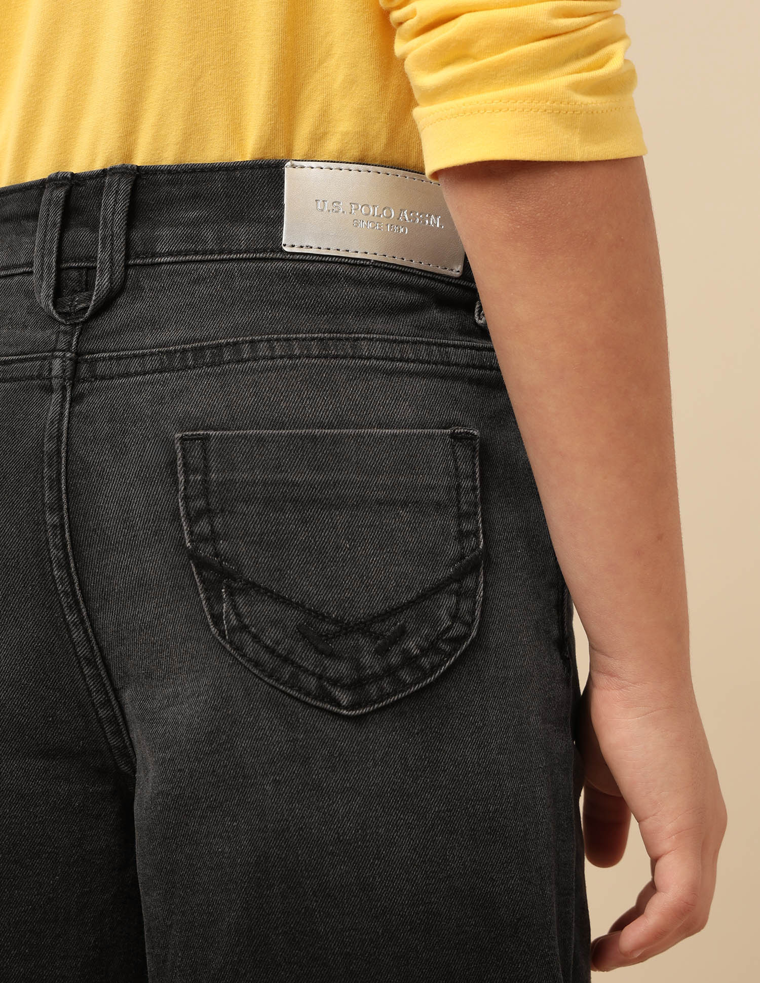 Girls Wide Leg Fit Stone Washed Jeans Black - U.S. POLO ASSN. | Large