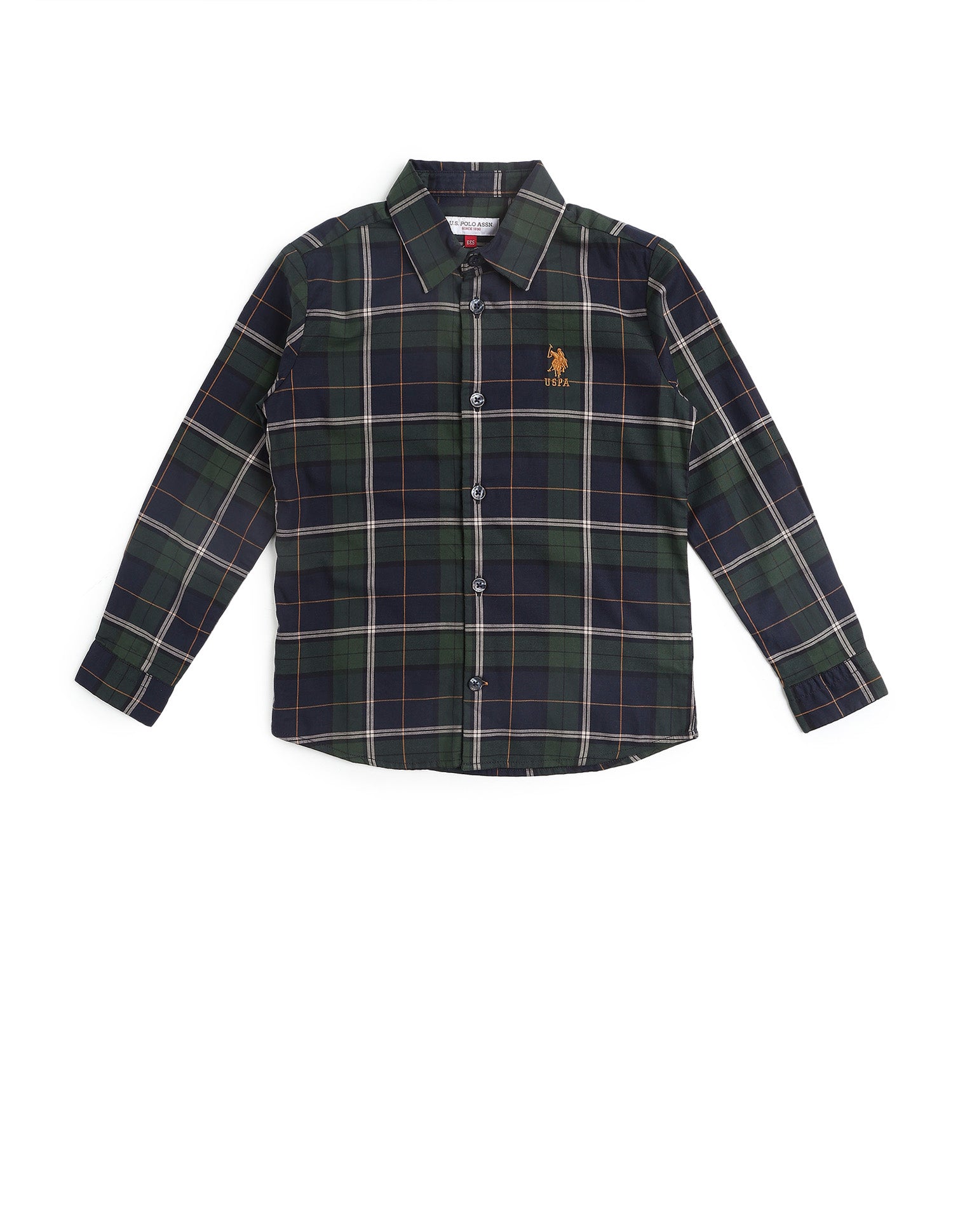 Boys Plaid Checked Twill Shirt Green - U.S. POLO ASSN. | Large