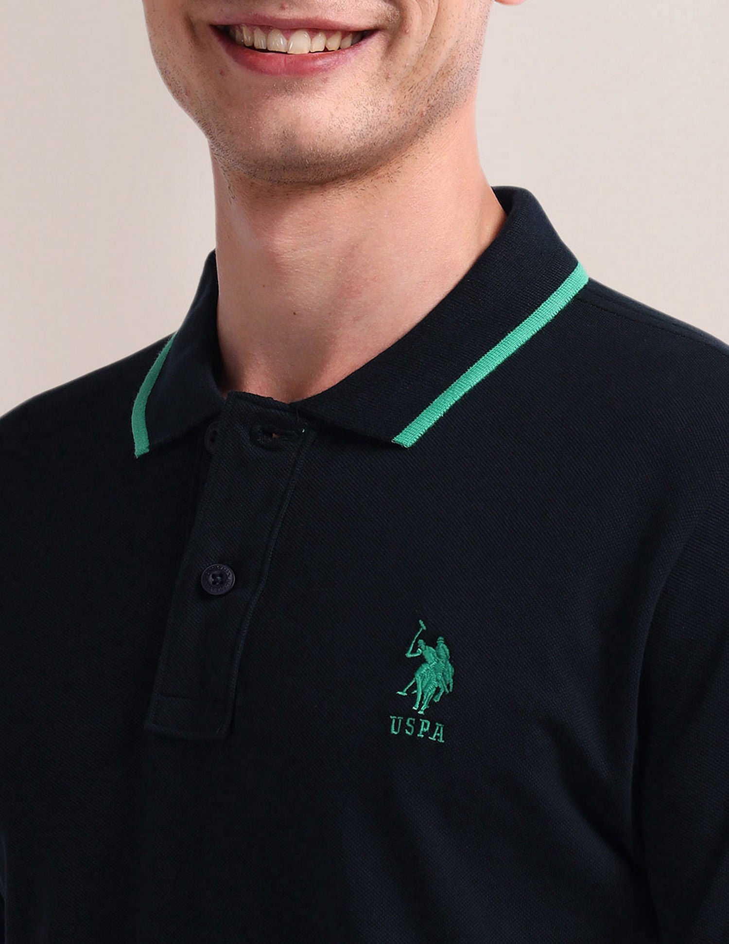 Slim Fit Solid Polo Shirt Navy - U.S. Polo Assn. India | Large