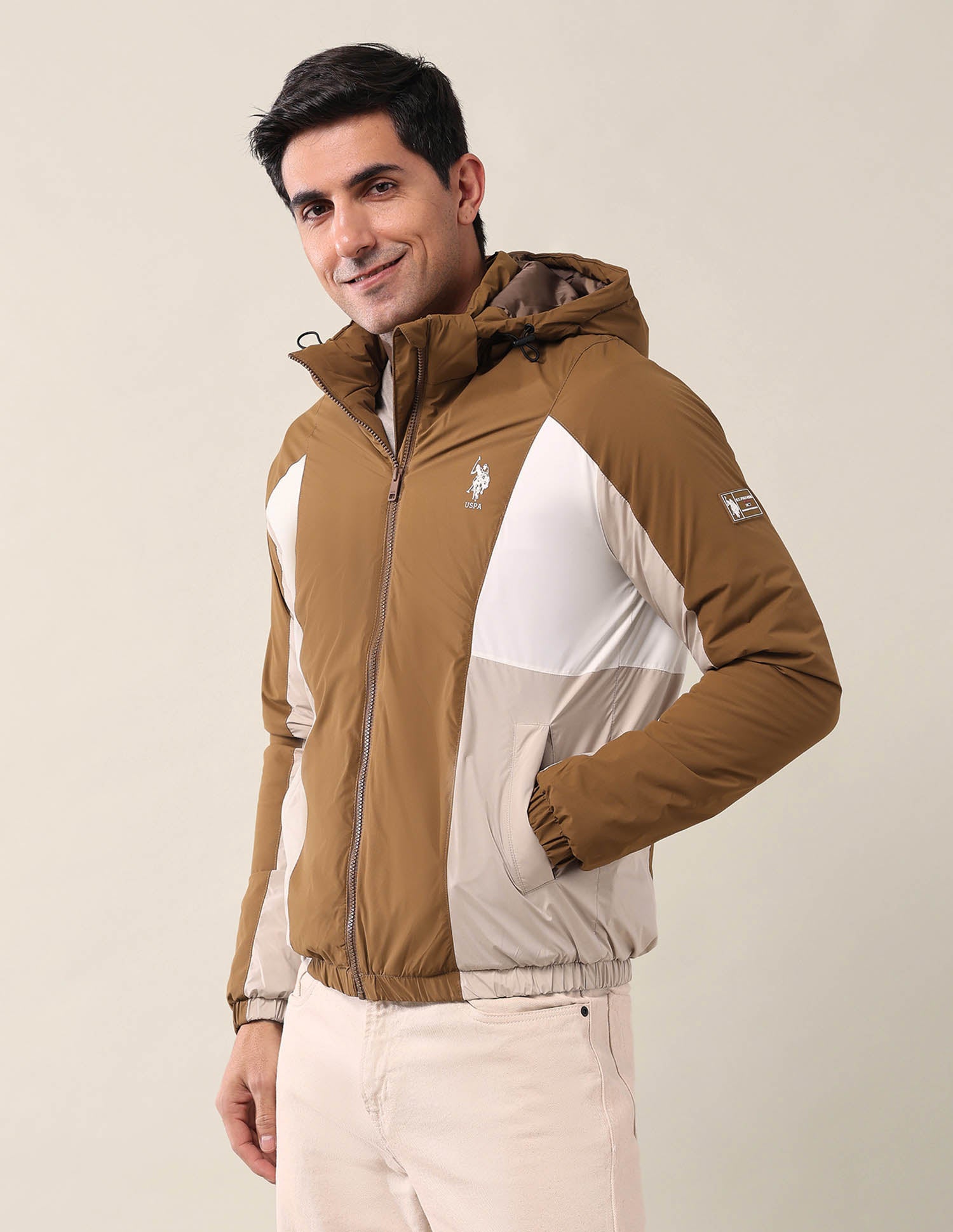 High Neck Regular Fit Jacket Brown - U.S. Polo Assn. India | Large