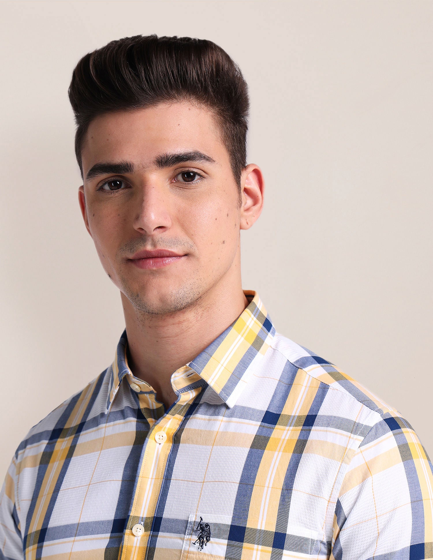 Premium Cotton Patterned Weave Shirt Yellow - U.S. Polo Assn. India | Large
