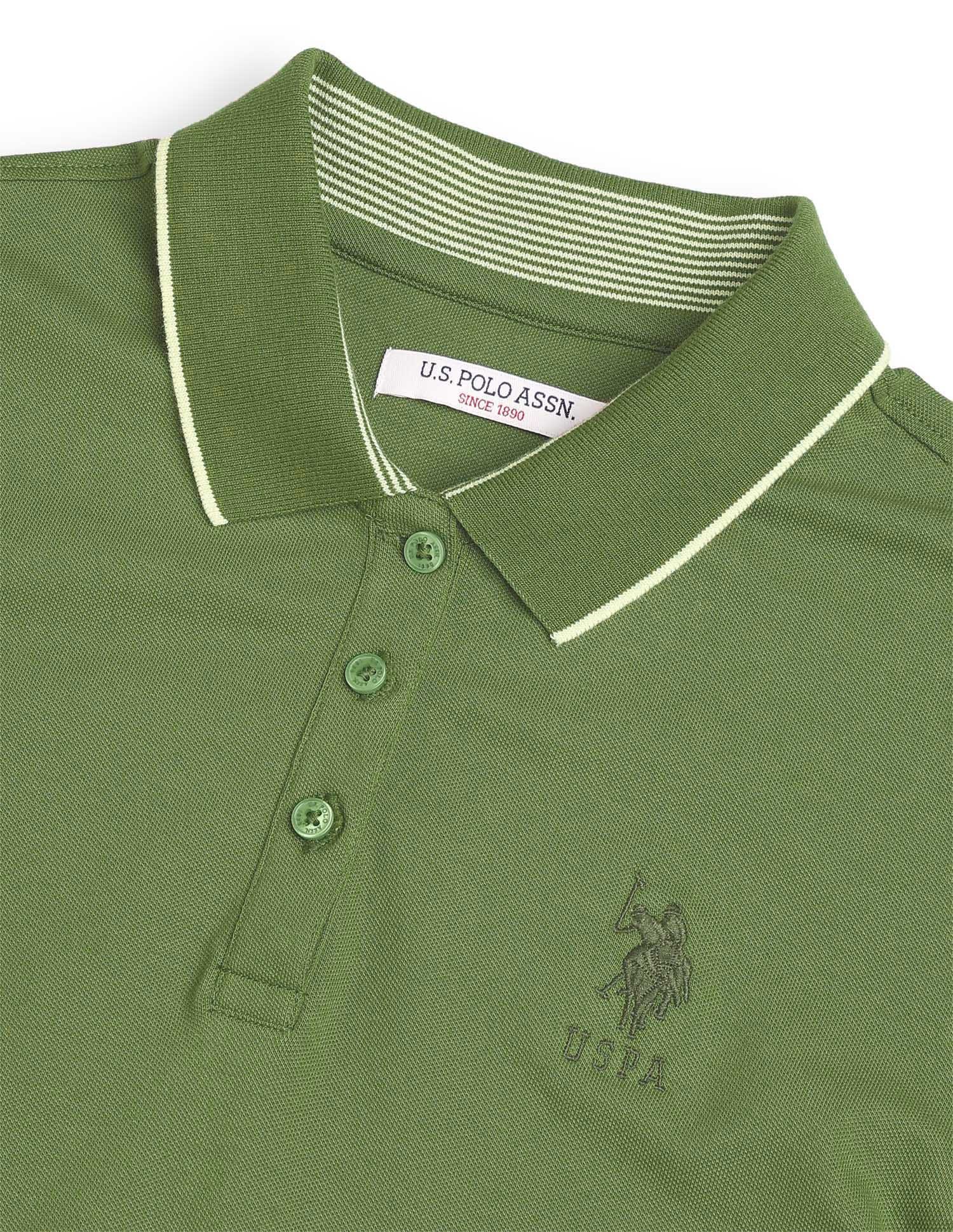 Regular Fit Solid Polo Shirt Green - U.S. Polo Assn. India | Large