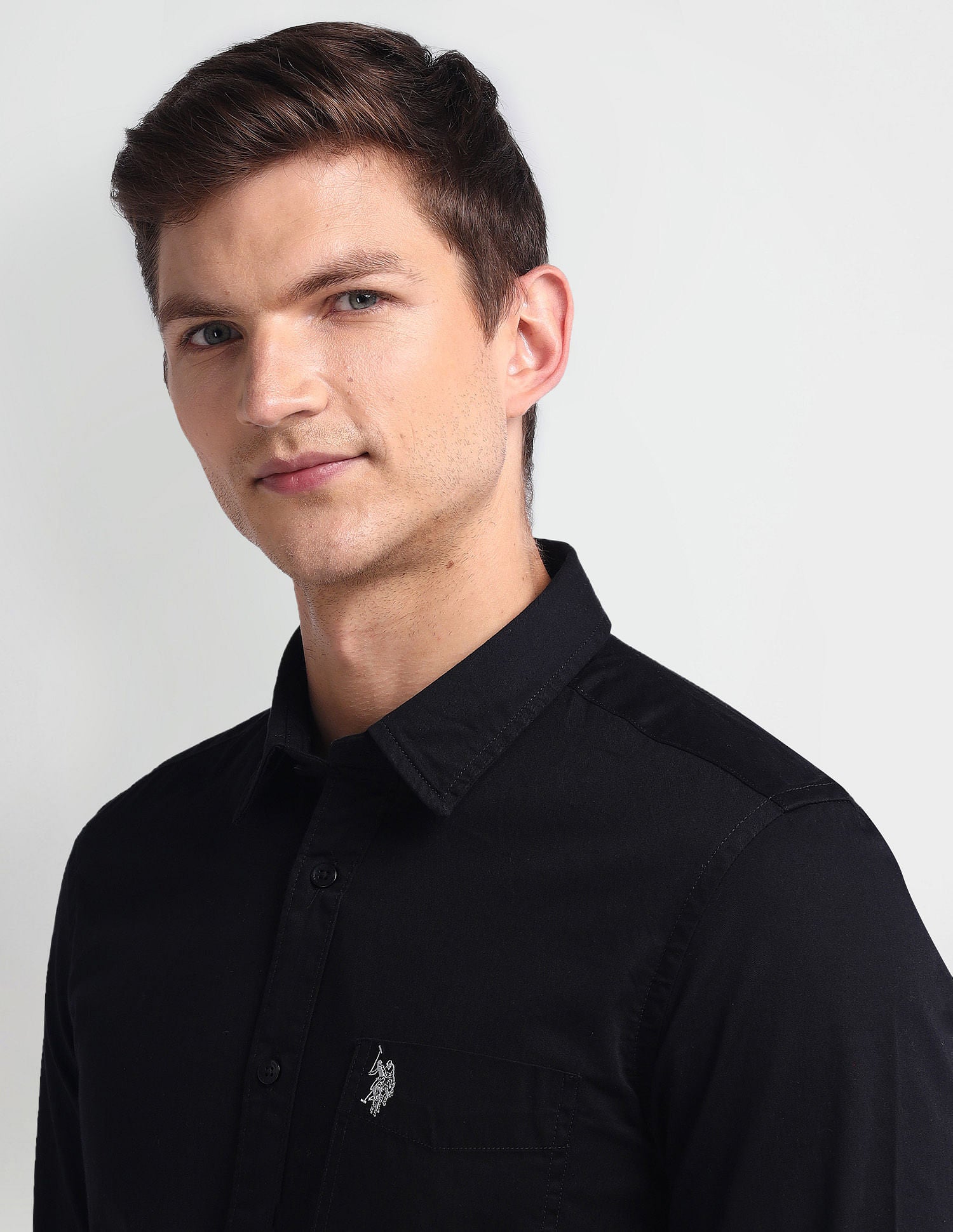 Semi Cutaway Collar Slim Fit Shirt Black - U.S. Polo Assn. India | Large