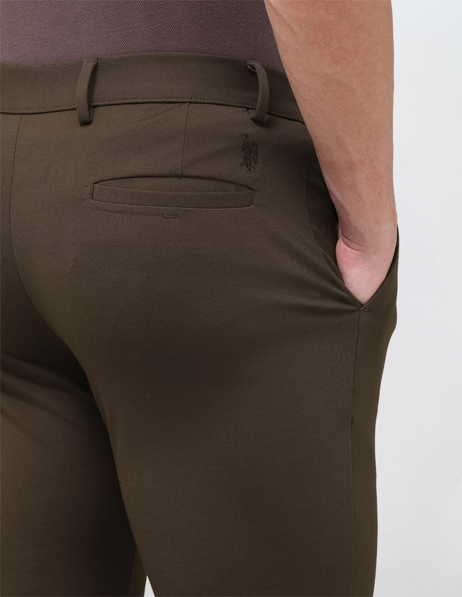 Austin Slim Fit Mid Rise Trousers Brown - U.S. Polo Assn. India | Large