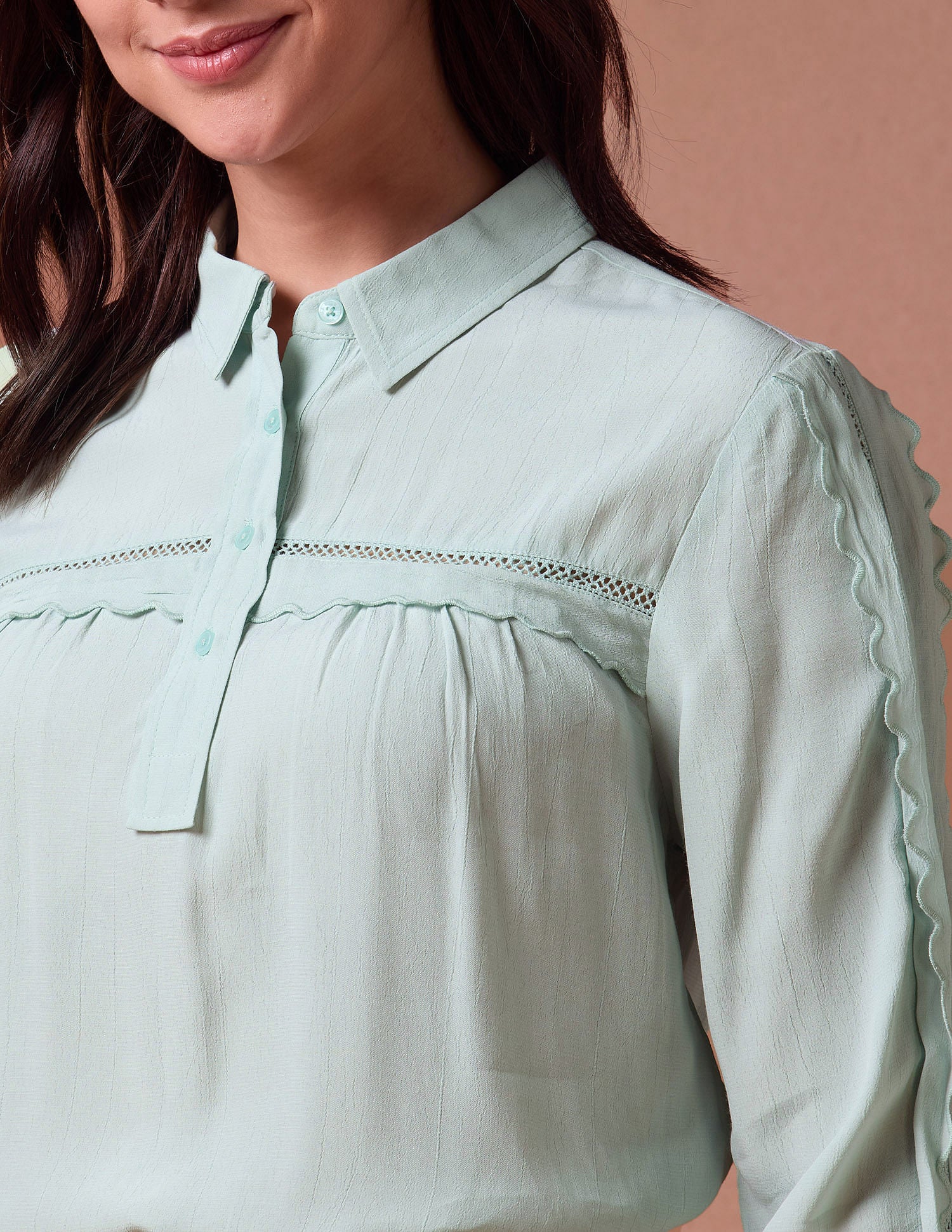 Scallop Lace Shirt Collar Top Mint - U.S. POLO ASSN. | Large