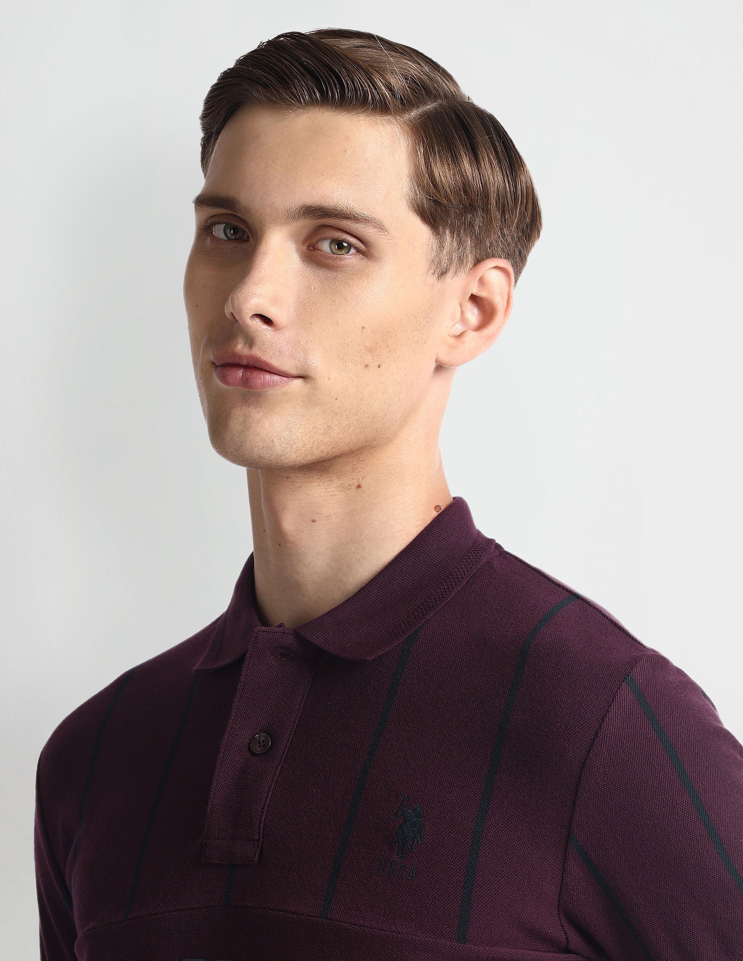 Vertical Striped Yarn Dyed Polo Shirt Wine - U.S. Polo Assn. India | Large