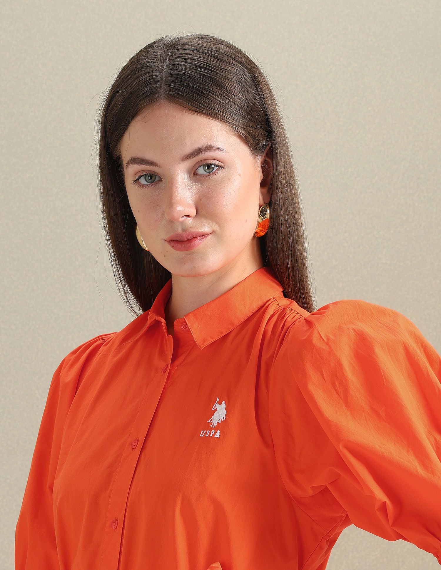 Pure Cotton Relaxed Shirt Dress Orange - U.S. POLO ASSN. | Large