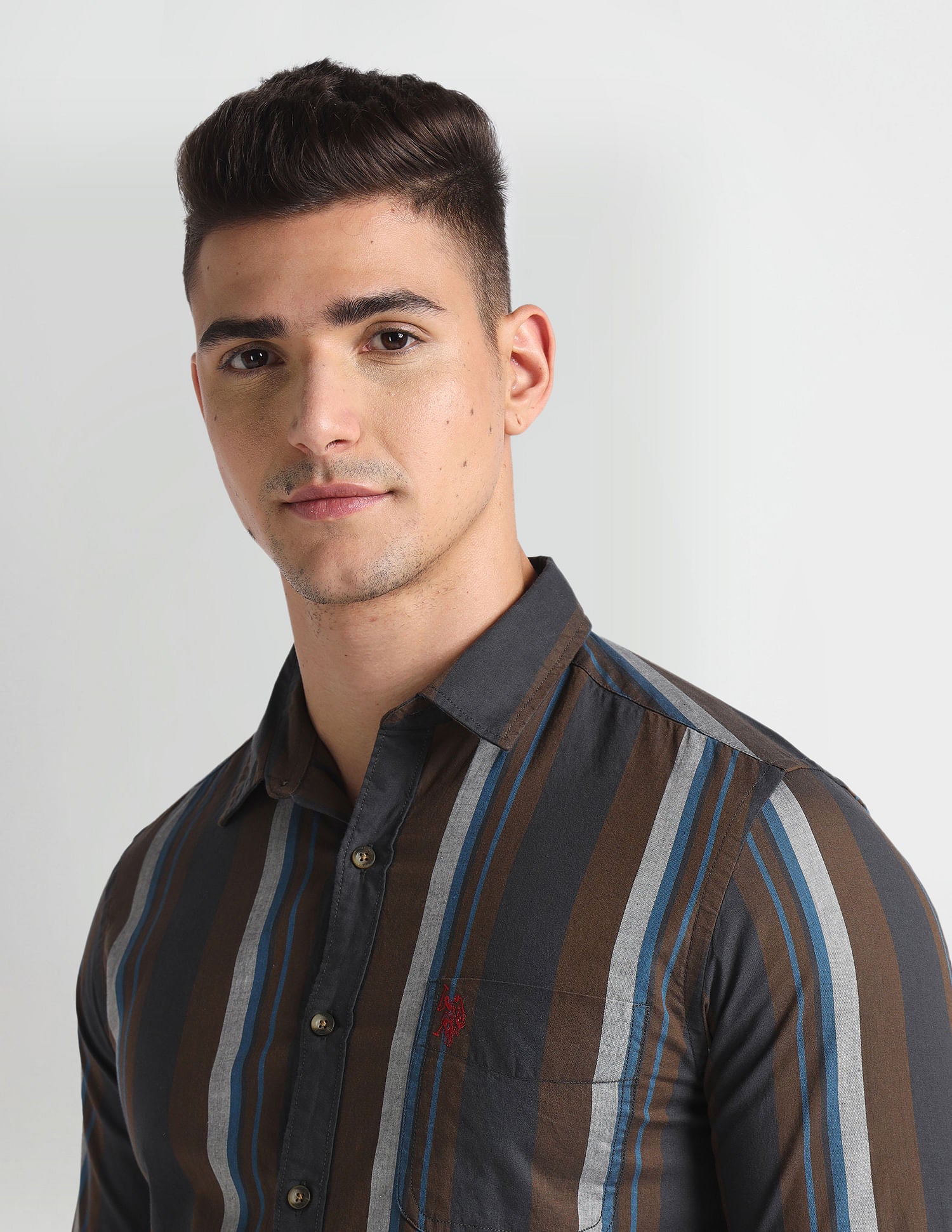 Vertical Stripe Slim Fit Shirt Brown - U.S. Polo Assn. India | Large
