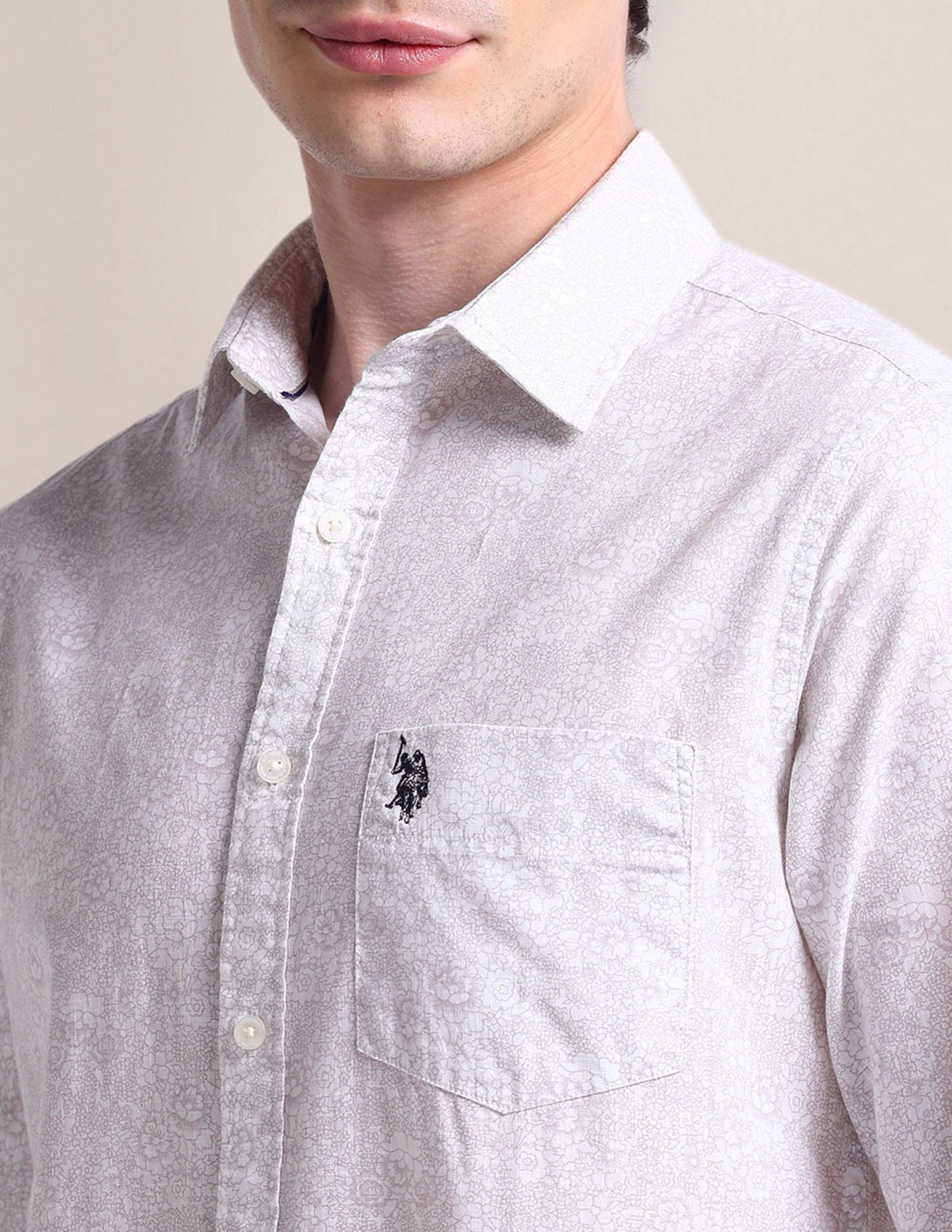 Cutaway Collar Floral Shirt Beige - U.S. Polo Assn. India | Large
