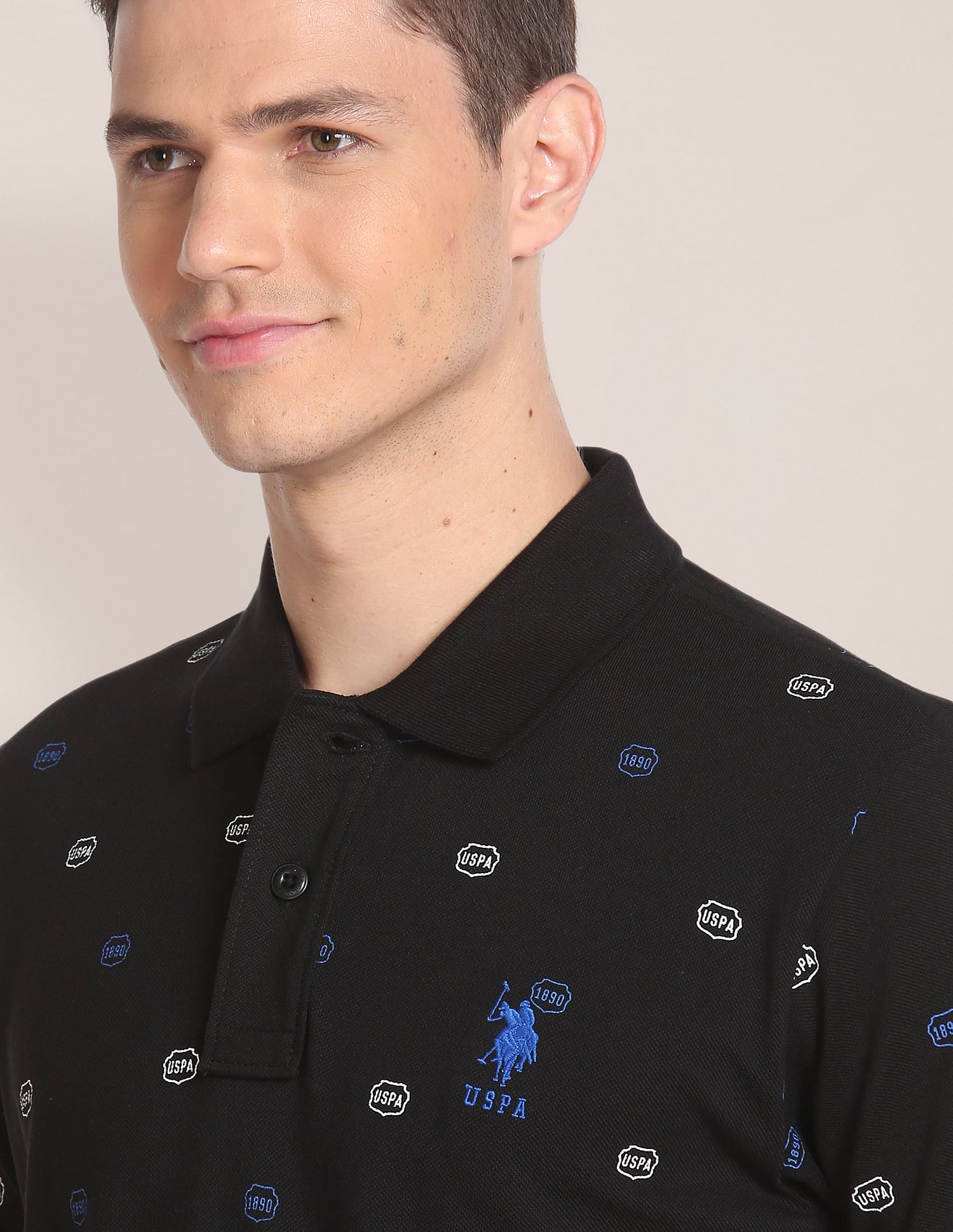 Cotton All Over Brand Print Polo Shirt Black - U.S. Polo Assn. India | Large