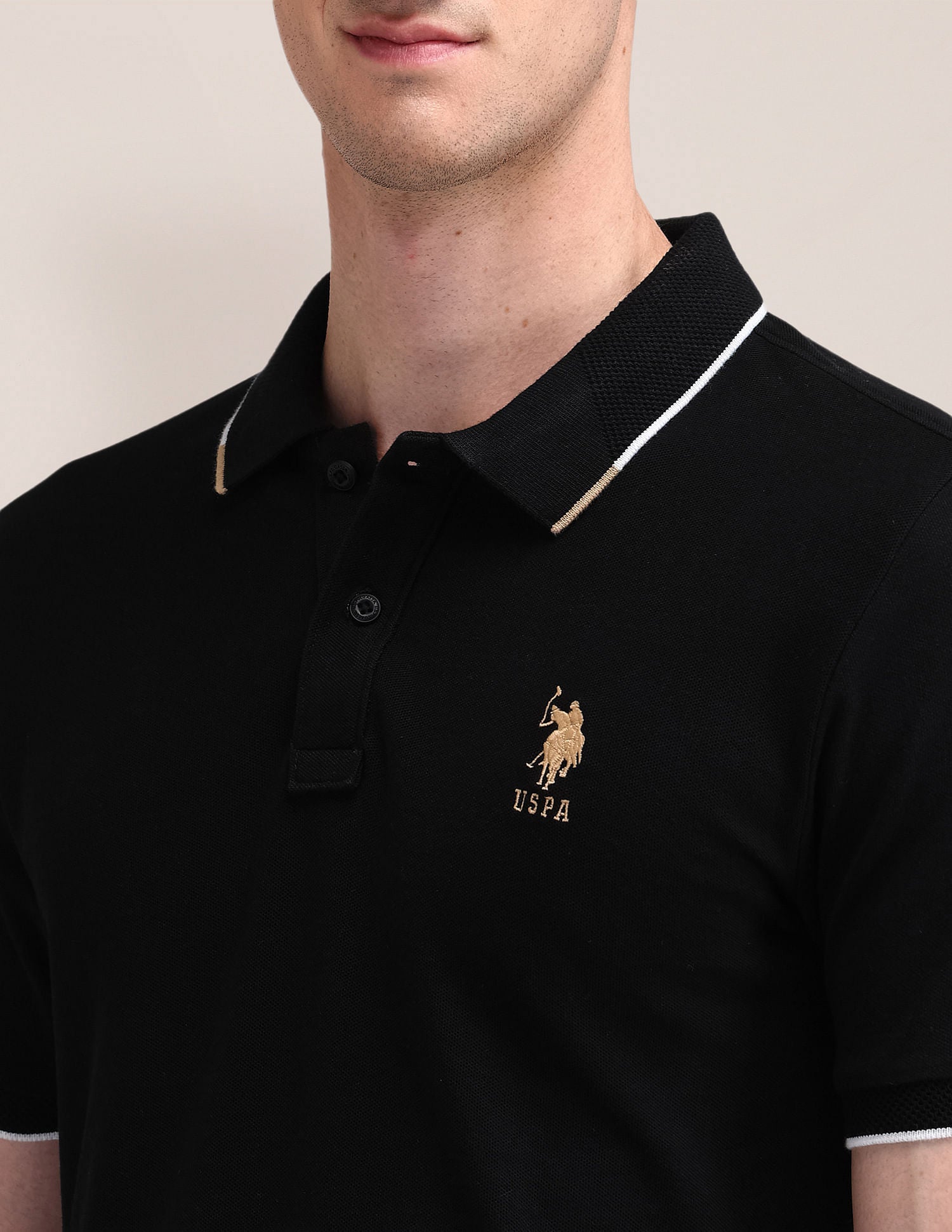 Slim Fit Solid Polo Shirt Black - U.S. Polo Assn. India | Large