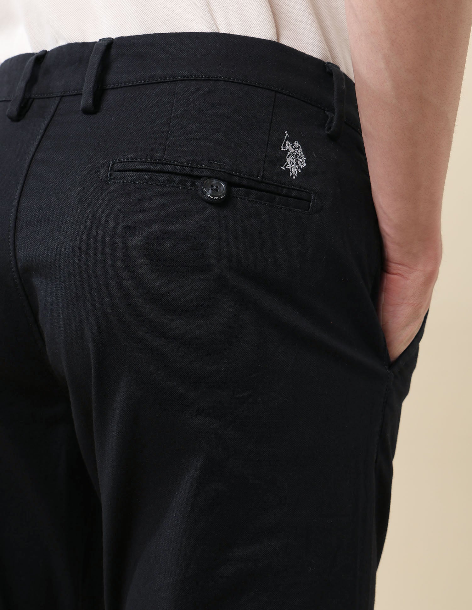 Austin Slim Fit Dobby Weave Trousers Black - U.S. Polo Assn. India | Large