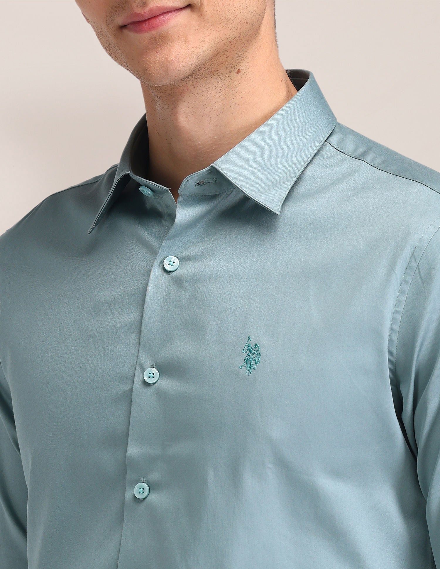 Regular Fit Satin Shirt Green - U.S. Polo Assn. India | Large