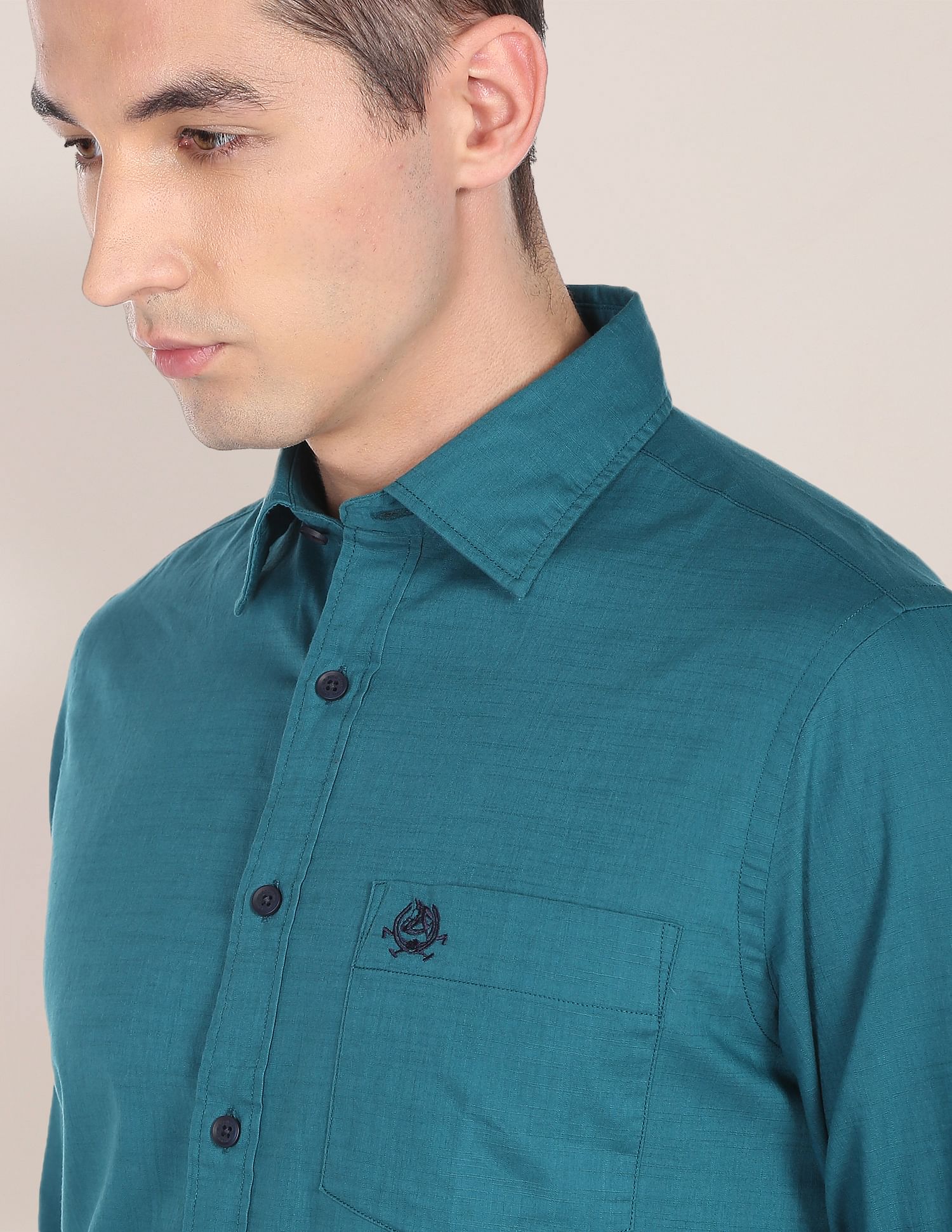 Tailored Regular Fit Cotton Casual Shirt Teal - U.S. Polo Assn. India | Large