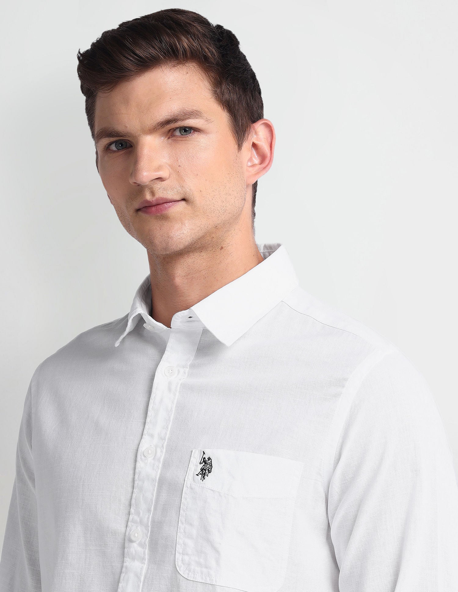 Semi Cutaway Collar Slim Fit Shirt White - U.S. Polo Assn. India | Large