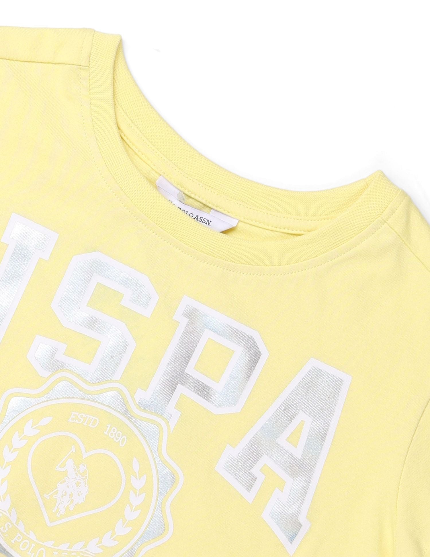 Girls Foil Print Relaxed Fit T-Shirt Yellow - U.S. POLO ASSN. | Large