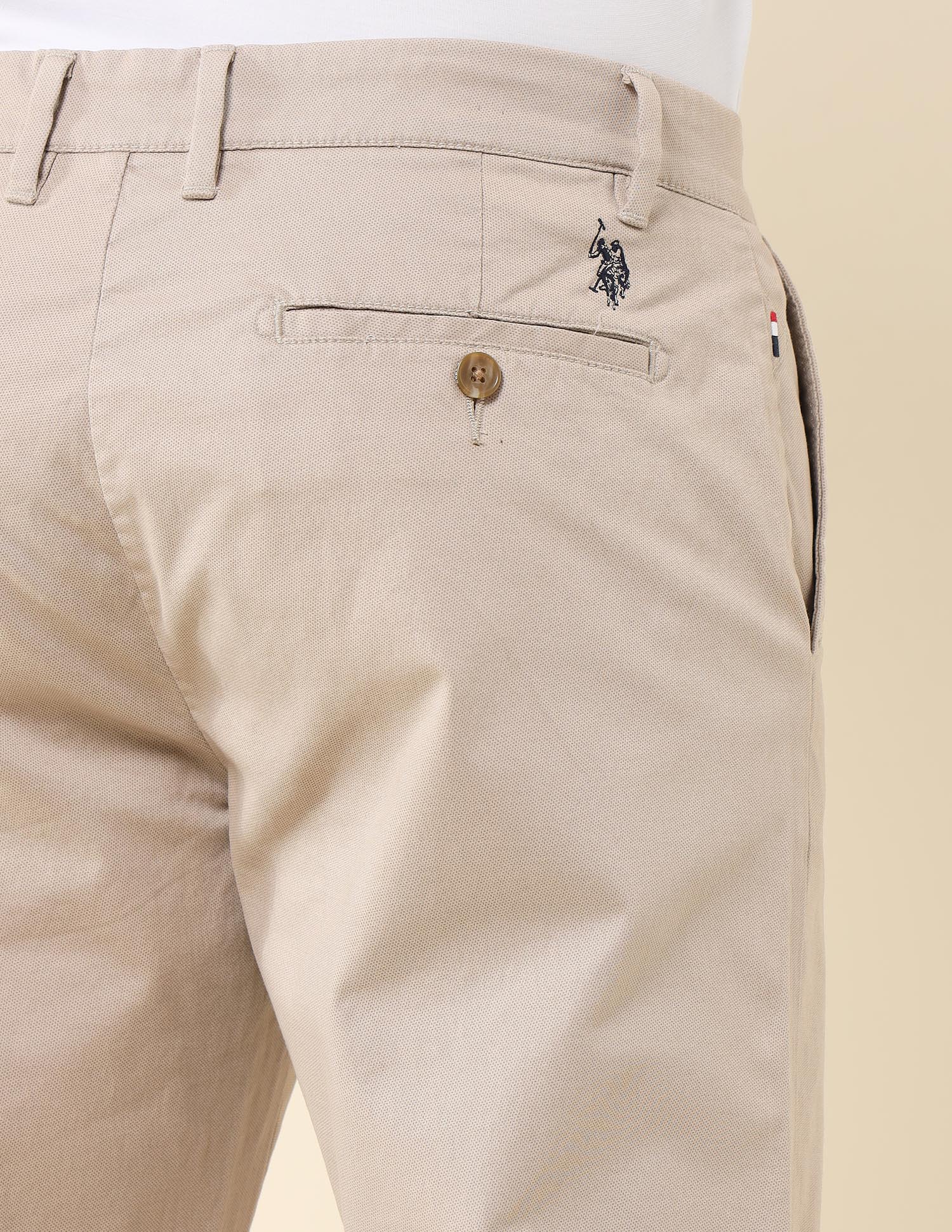 Riley Straight Fit Satin Print Trousers Beige - U.S. Polo Assn. India | Large