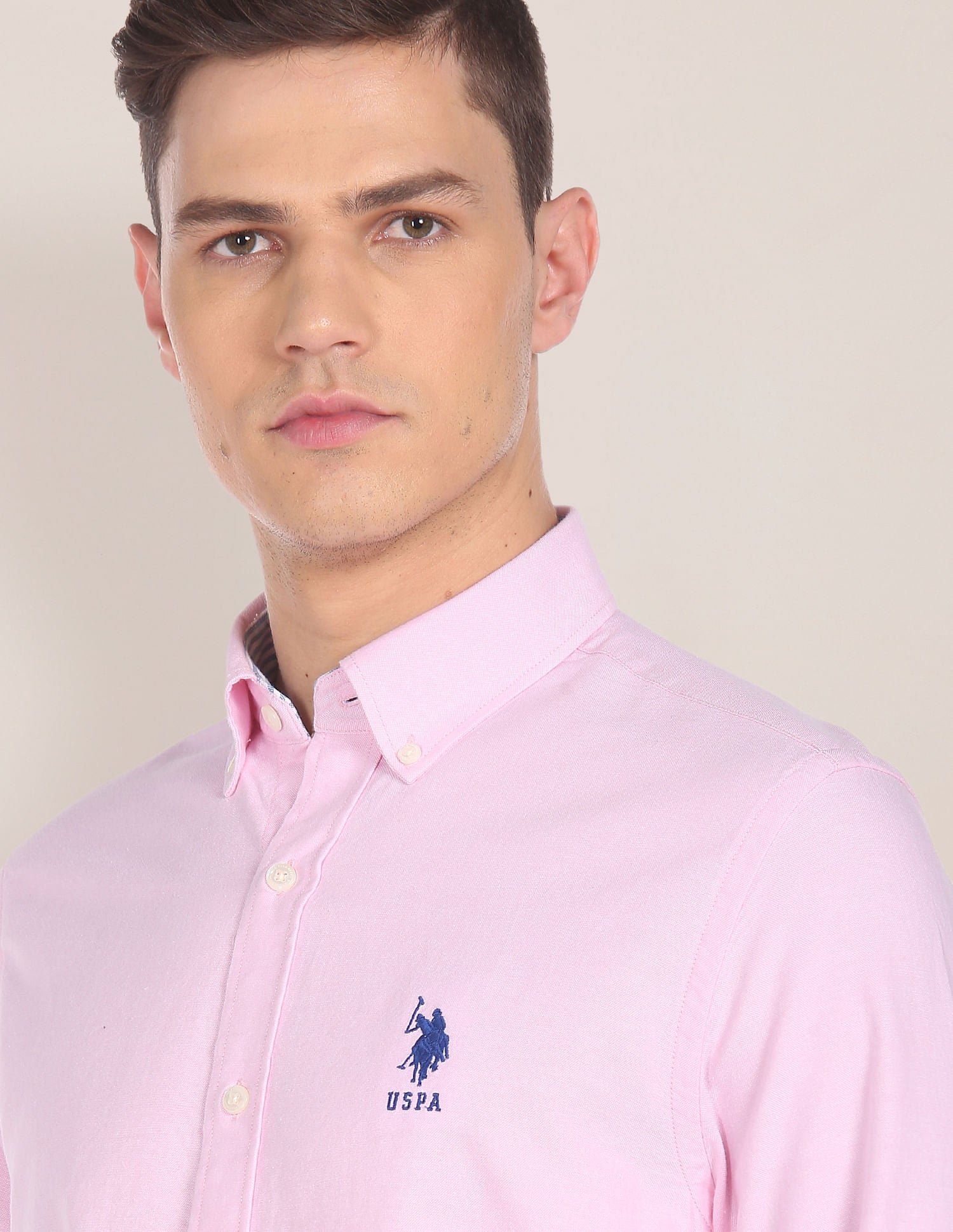 Men Pink Button Down Collar Solid Casual Shirt – U.S. Polo Assn. India