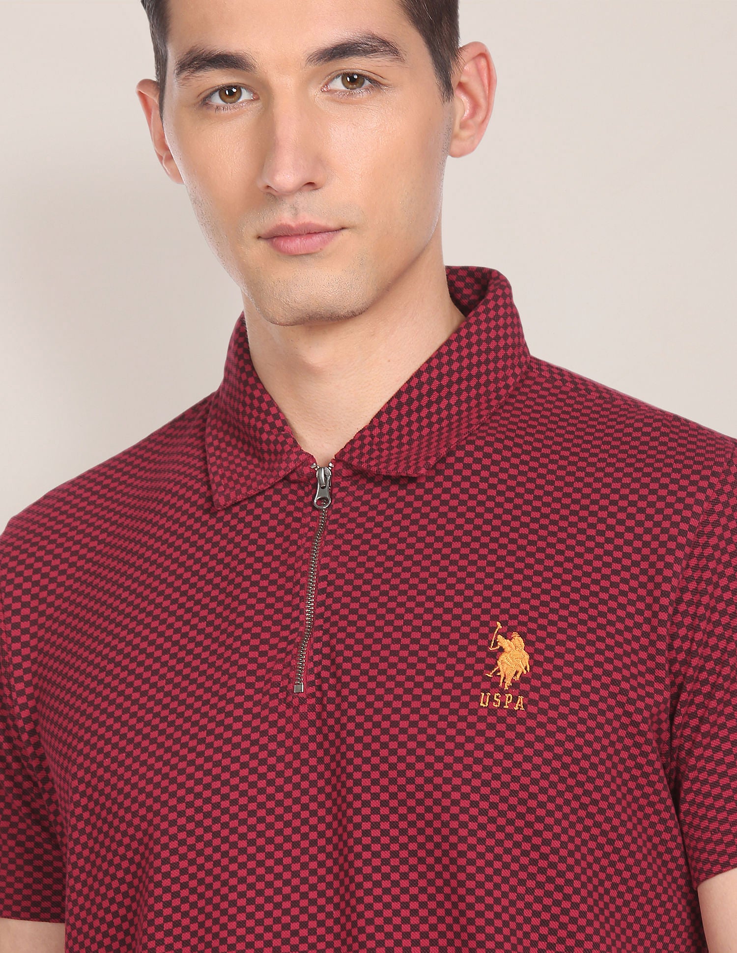 Pique Printed Polo Shirt Dark Red - U.S. Polo Assn. India | Large