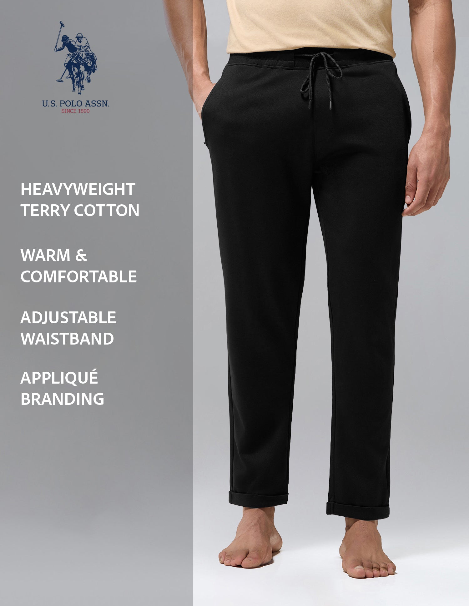 Terry Cotton Heavyweight OR012 Track Pants Black - U.S. Polo Assn. India | Large