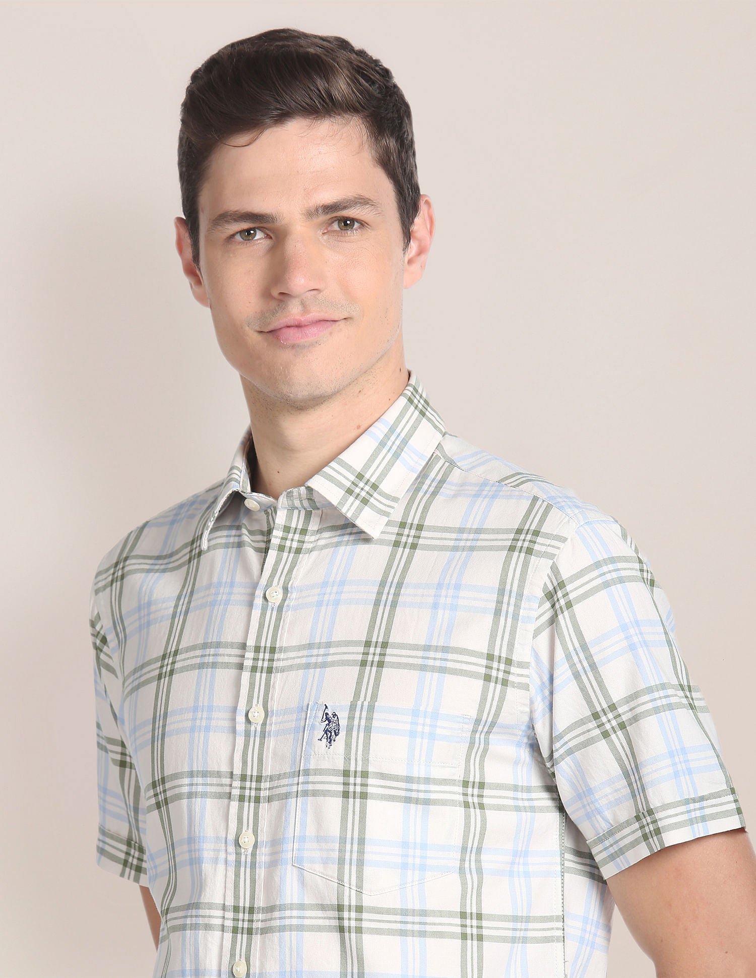 Short Sleeve Plaid Check Shirt Light Green - U.S. Polo Assn. India | Large