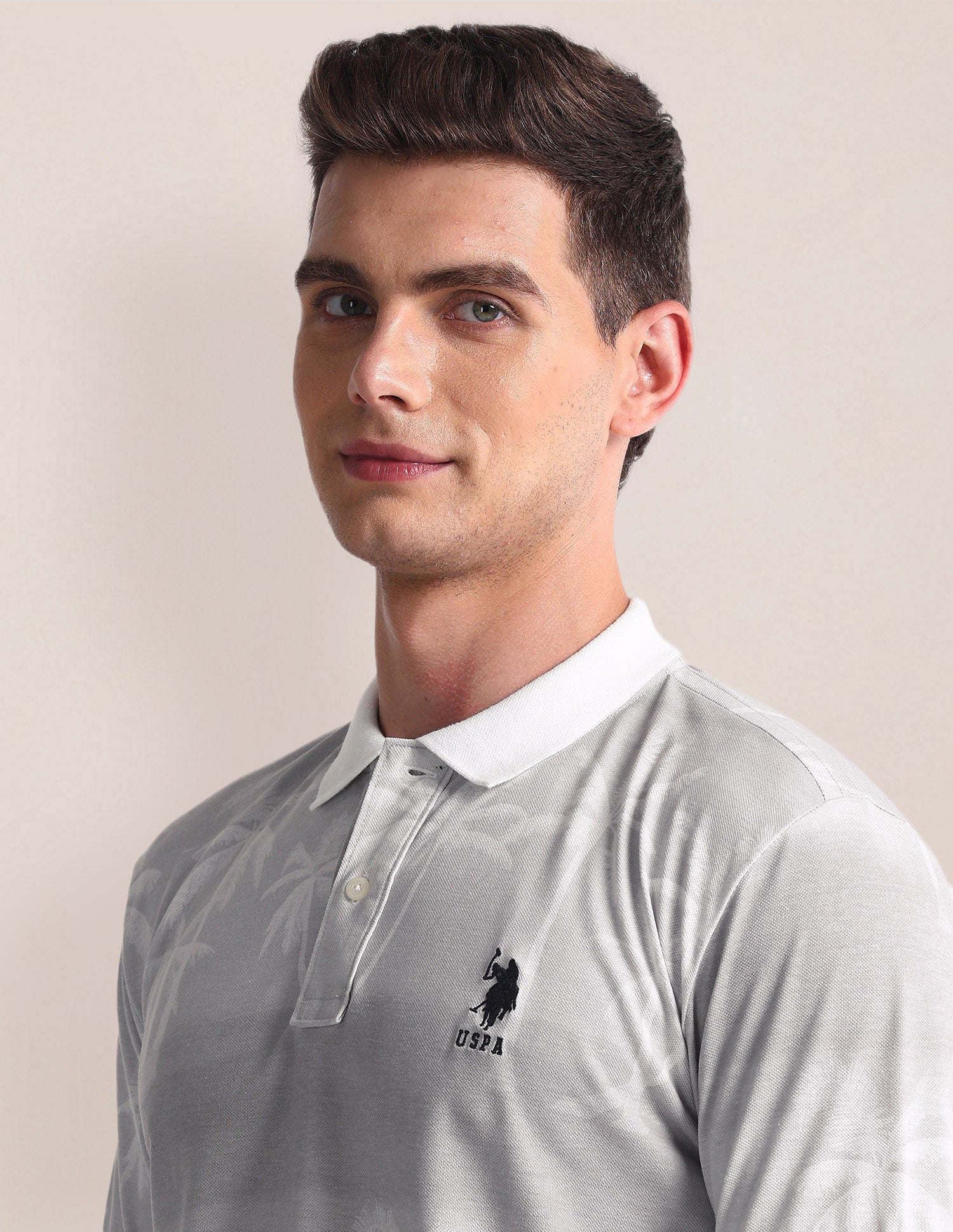 Tropical Print Slim Polo Shirt Grey - U.S. Polo Assn. India | Large
