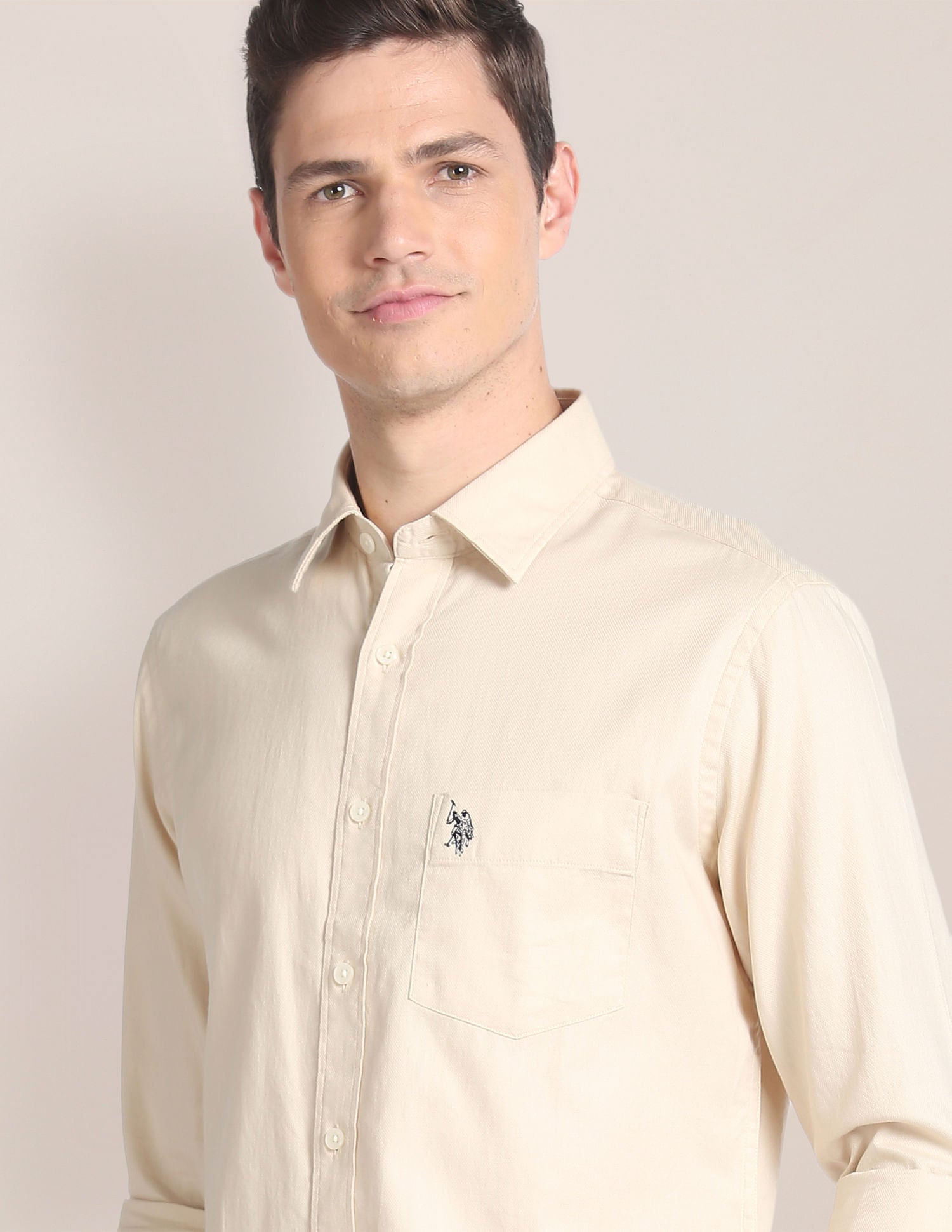 Premium Cotton Solid Shirt Cream - U.S. Polo Assn. India | Large