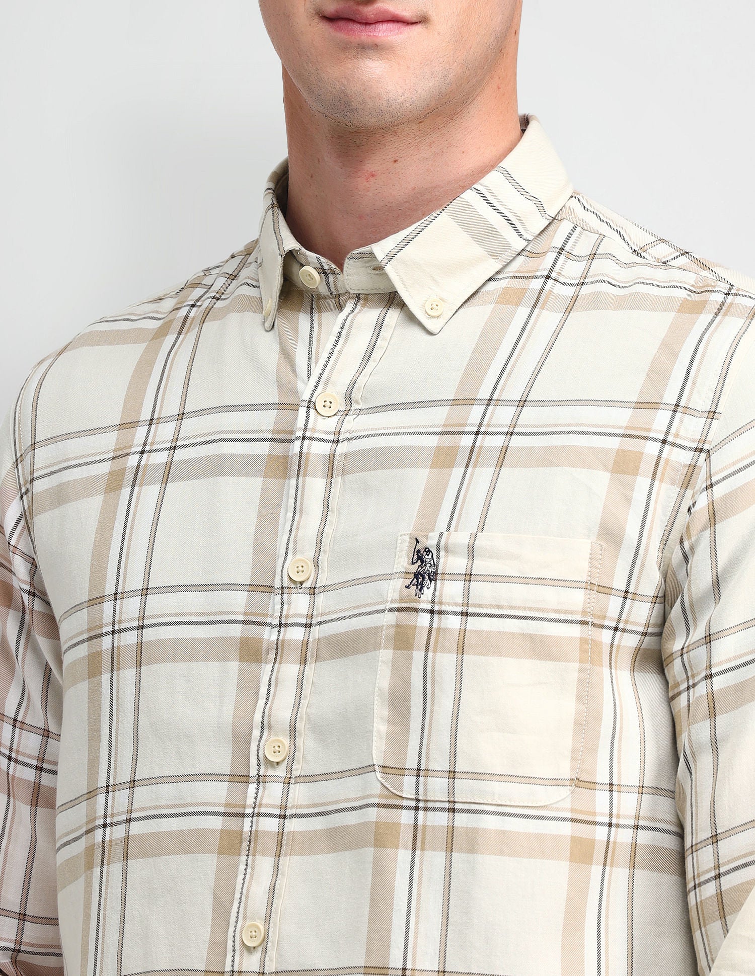 Tartan Check Pure Cotton Shirt Ecru - U.S. Polo Assn. India | Large