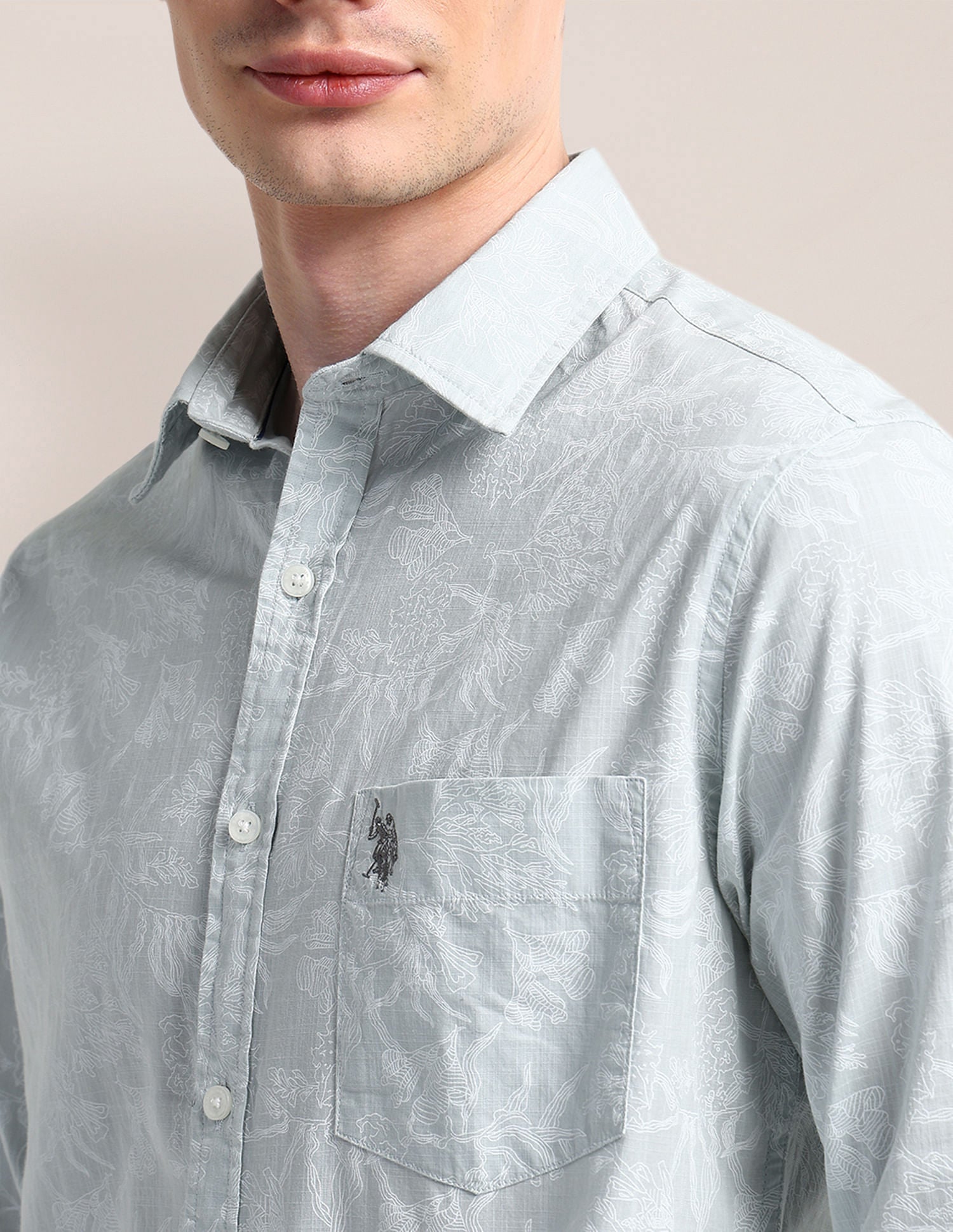 Cutaway Collar Premium Cotton Shirt Blue - U.S. Polo Assn. India | Large