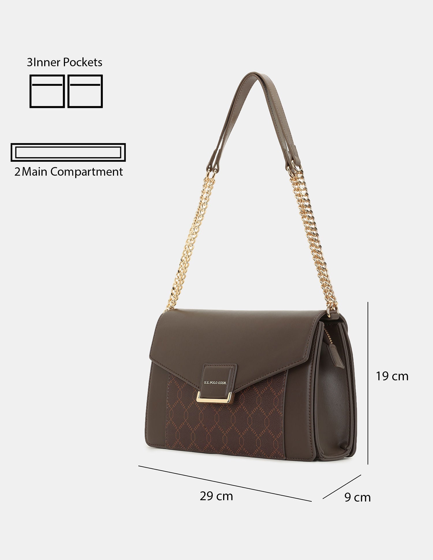 Women Birdy Sling Bag with Monogram Print Brown - U.S. POLO ASSN. | Large