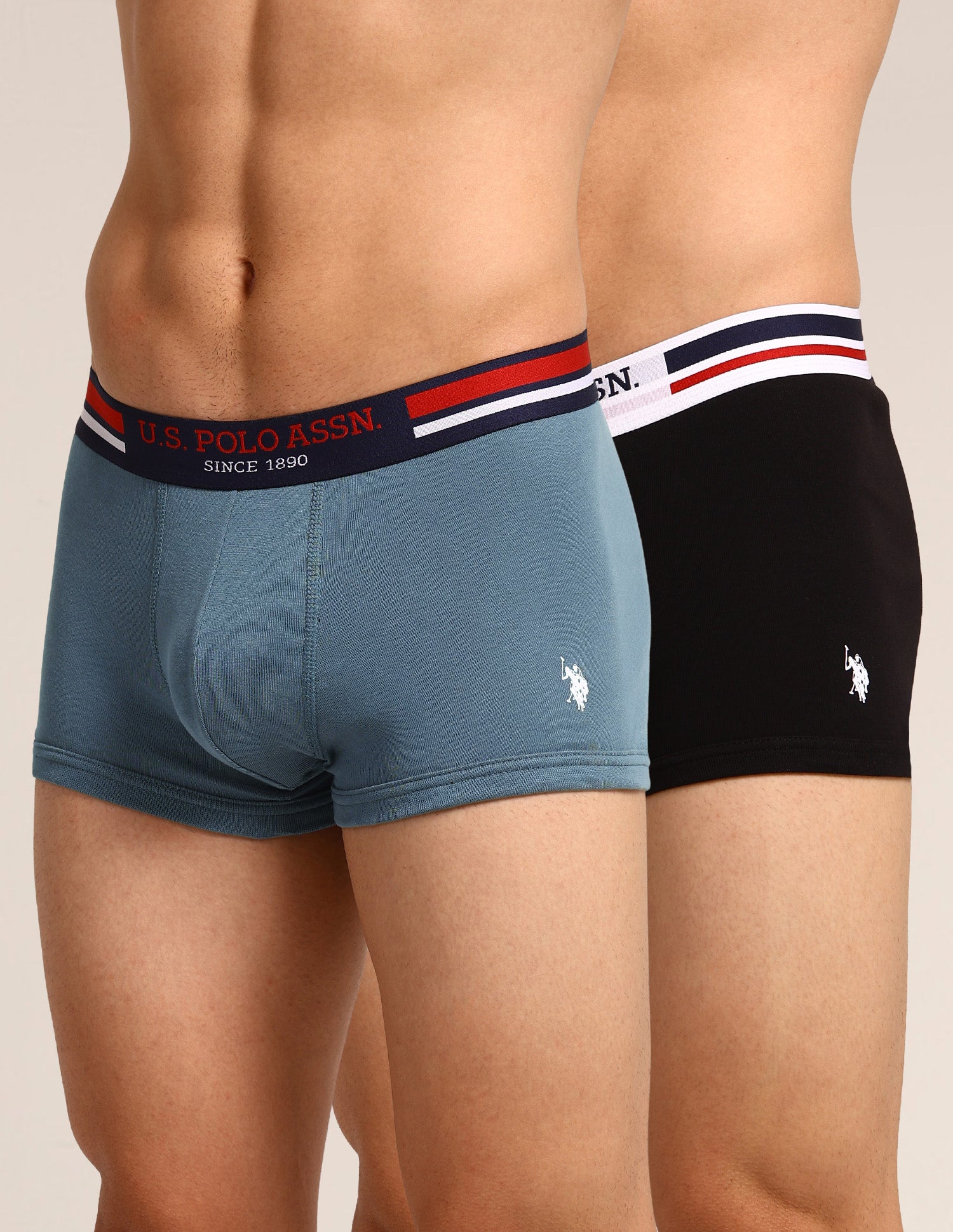 Elastic Waistband Ribbed I641 Trunks - Pack Of 2 Teal Grey- Black - U.S. Polo Assn. India | Large