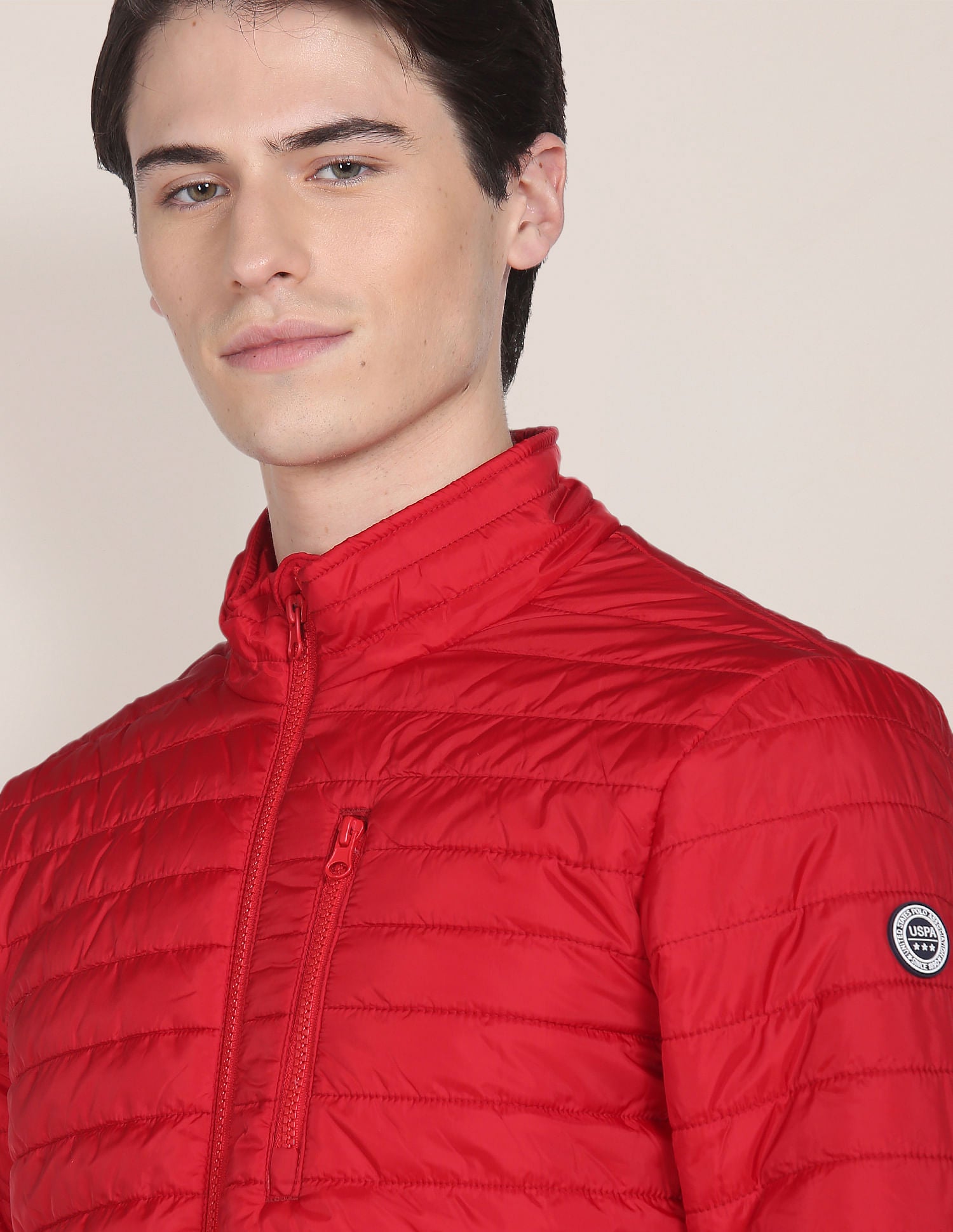 Solid Polyester Puffer Jacket Red - U.S. Polo Assn. India | Large