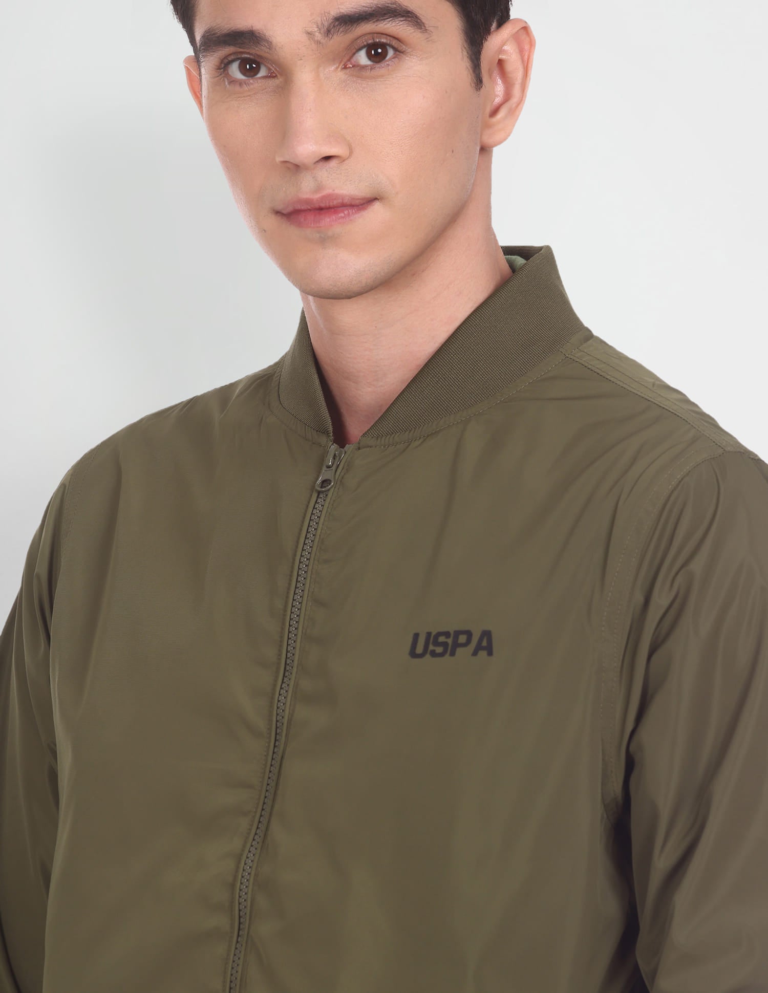 Solid Polyester Bomber Jacket Olive - U.S. Polo Assn. India | Large