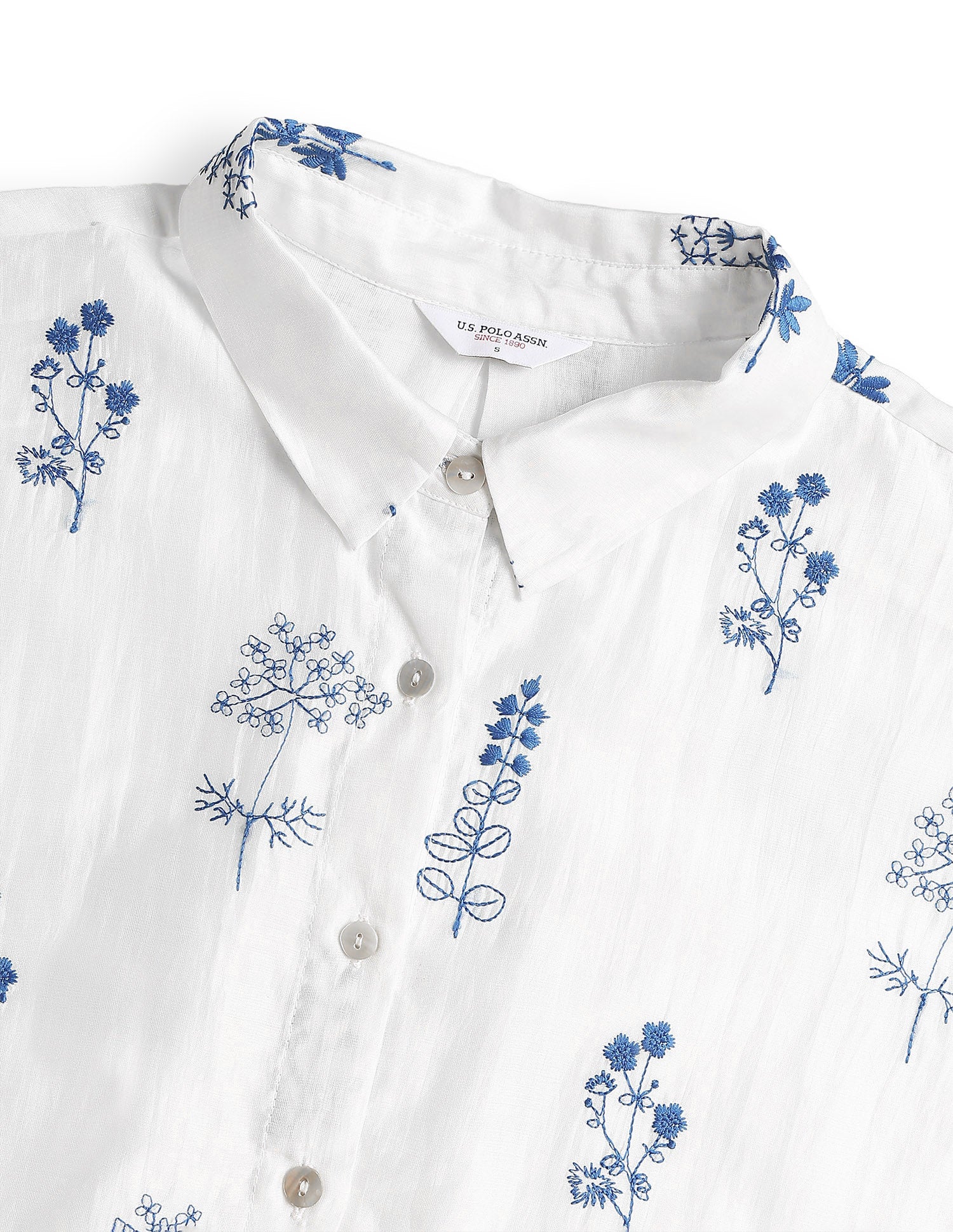 Floral Embroidered Oversized Fit Shirt Off White - U.S. Polo Assn. India | Large