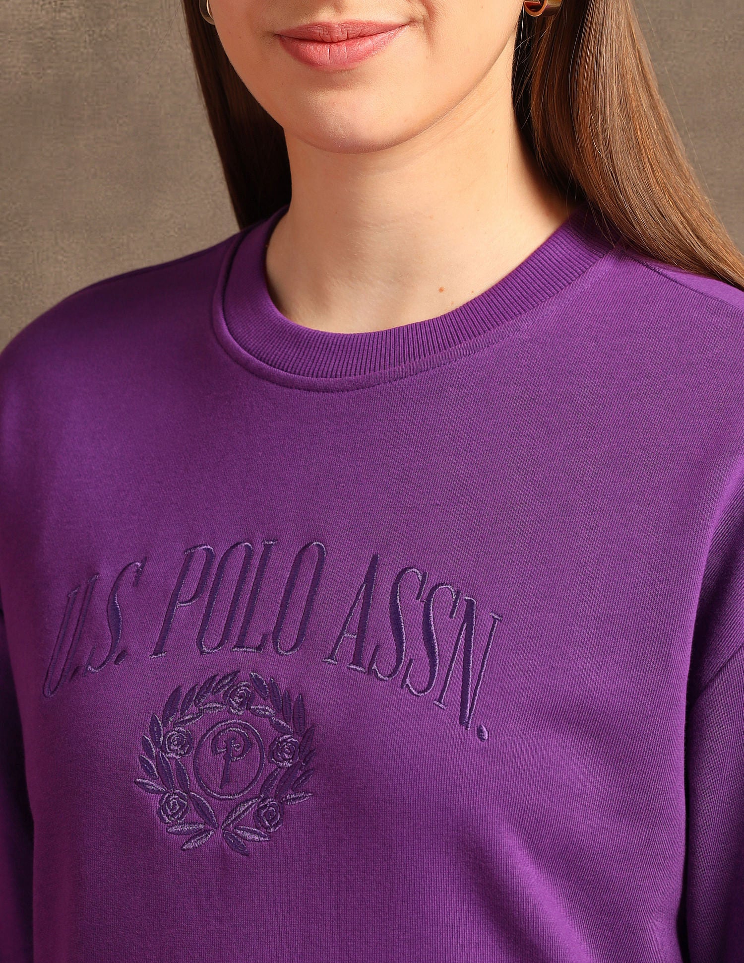 Drop Shoulder Embroidered Sweatshirt Purple - U.S. POLO ASSN. | Large
