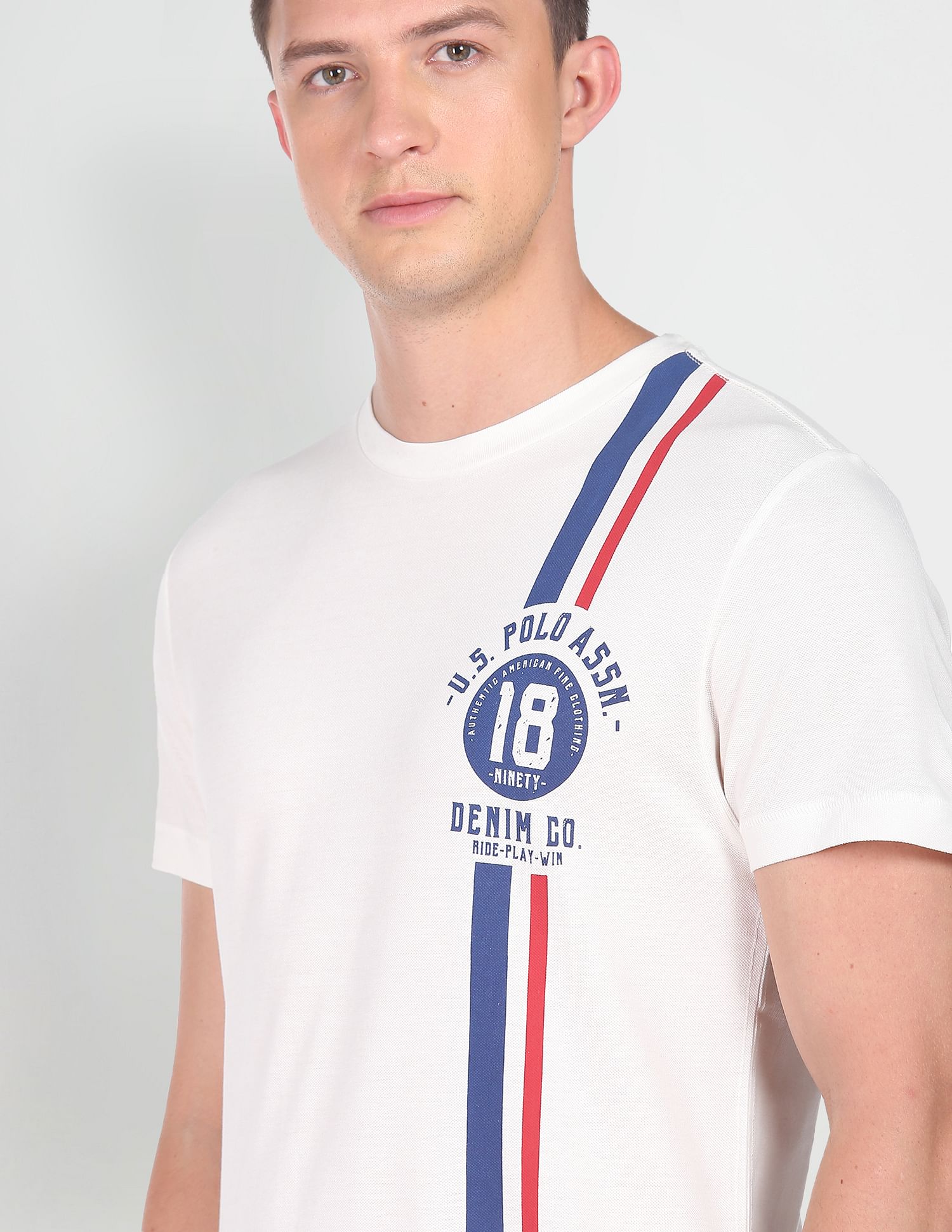 Pure Cotton Vertical Stripe T-Shirt White - U.S. POLO ASSN. | Large