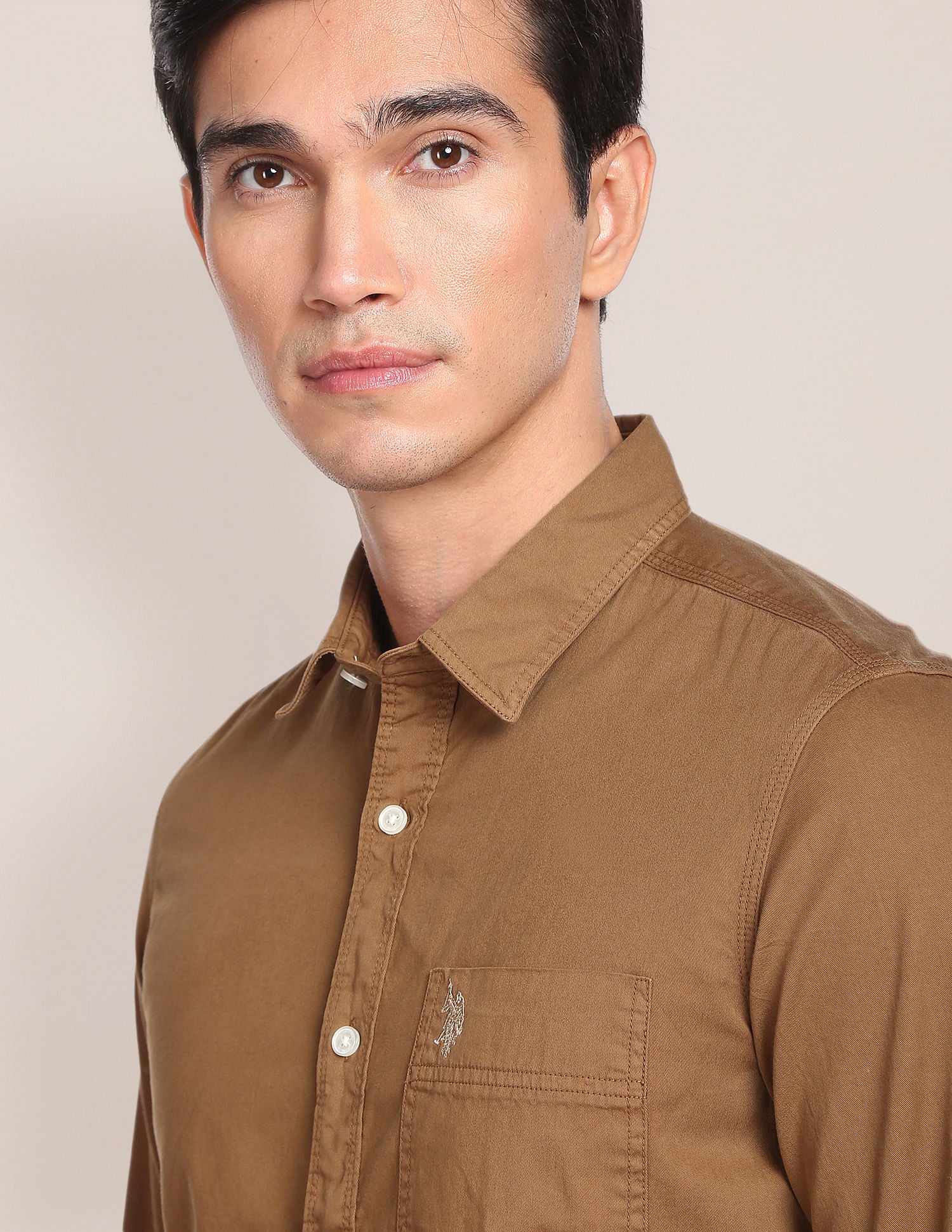 Solid Twill Convertible Sleeve Casual Shirt Brown - U.S. POLO ASSN. | Large