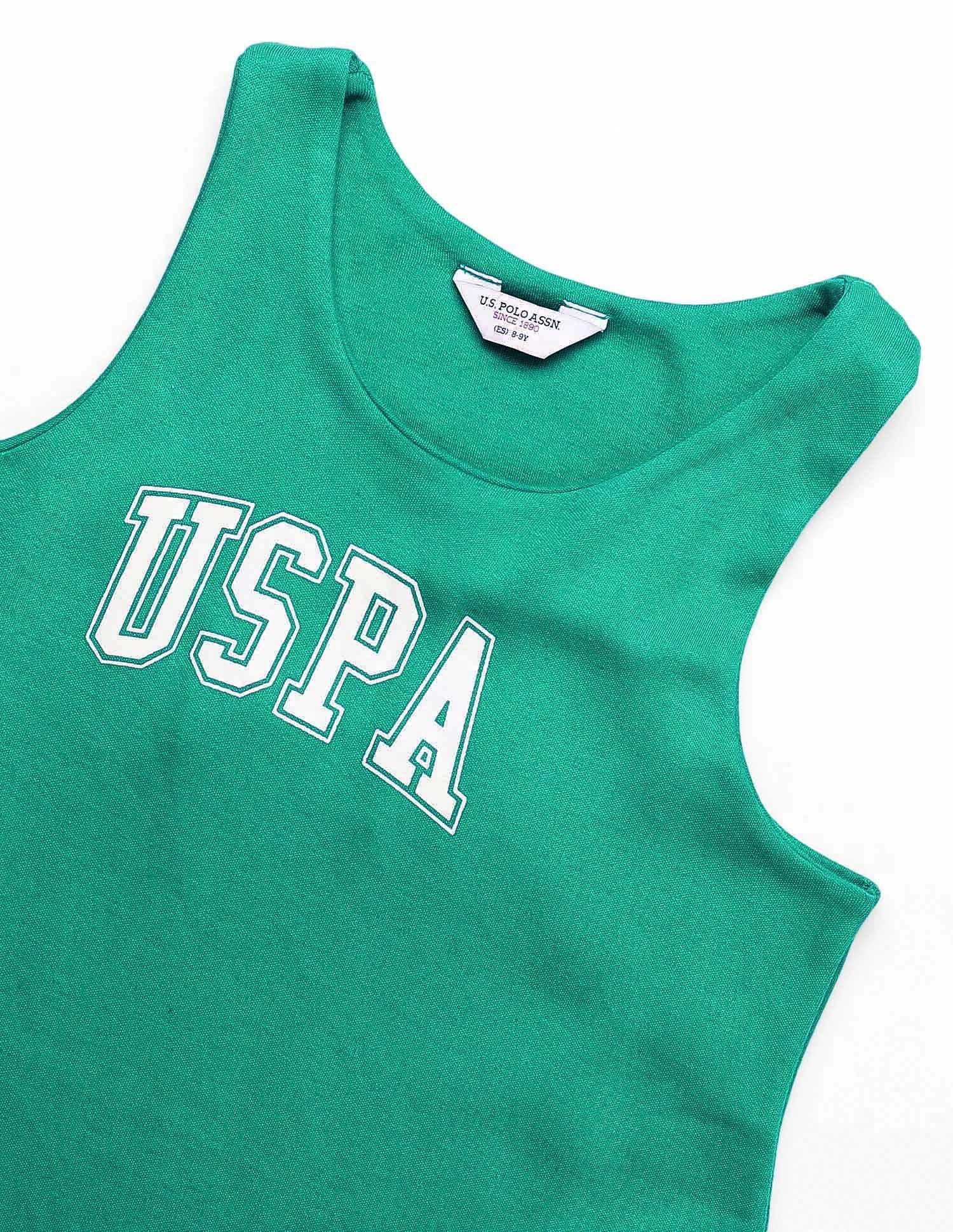Girls Brand Printed A Line Dress Green - U.S. POLO ASSN. | Large