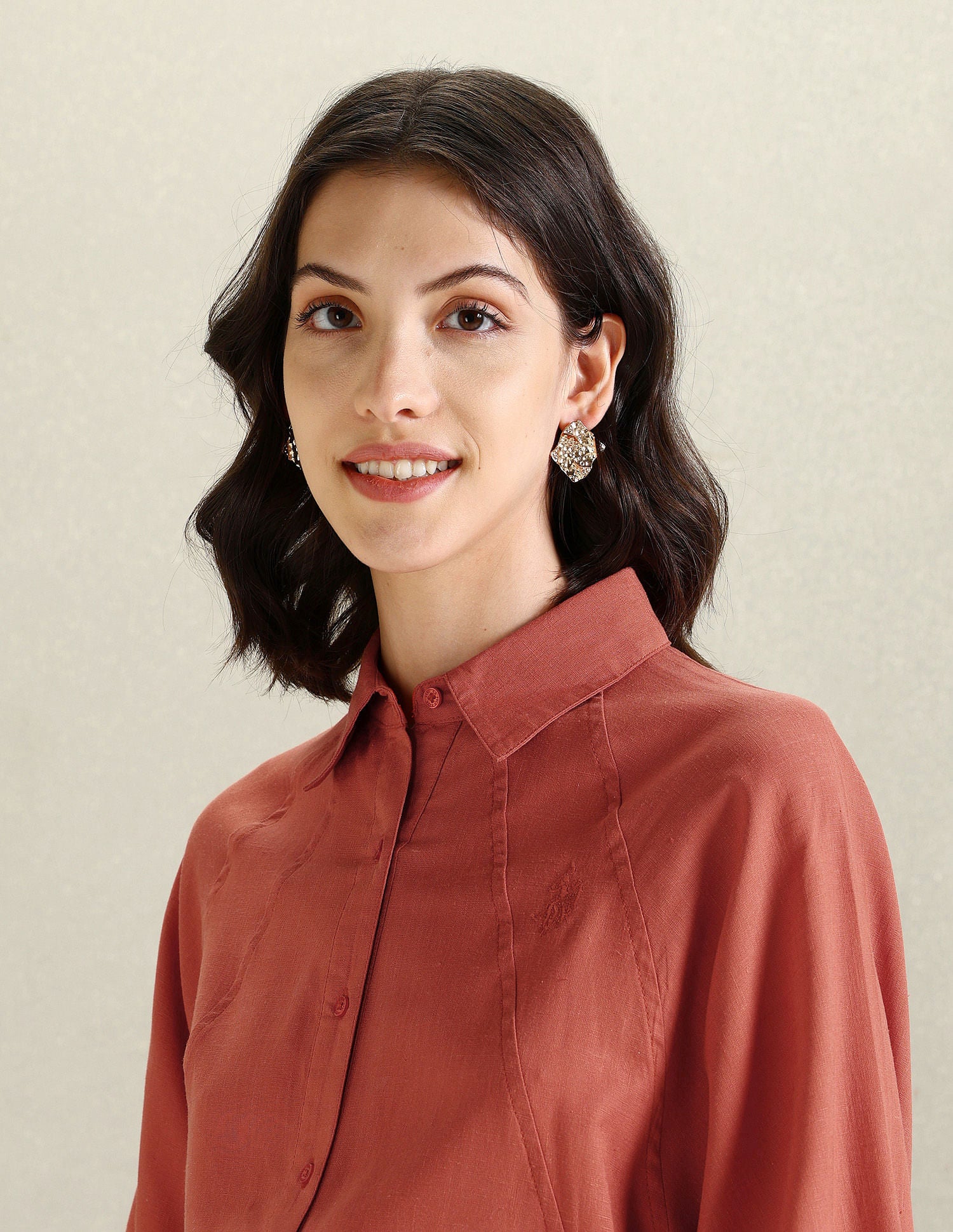 Spread Collar Loose Solid Shirt Rust - U.S. Polo Assn. India | Large