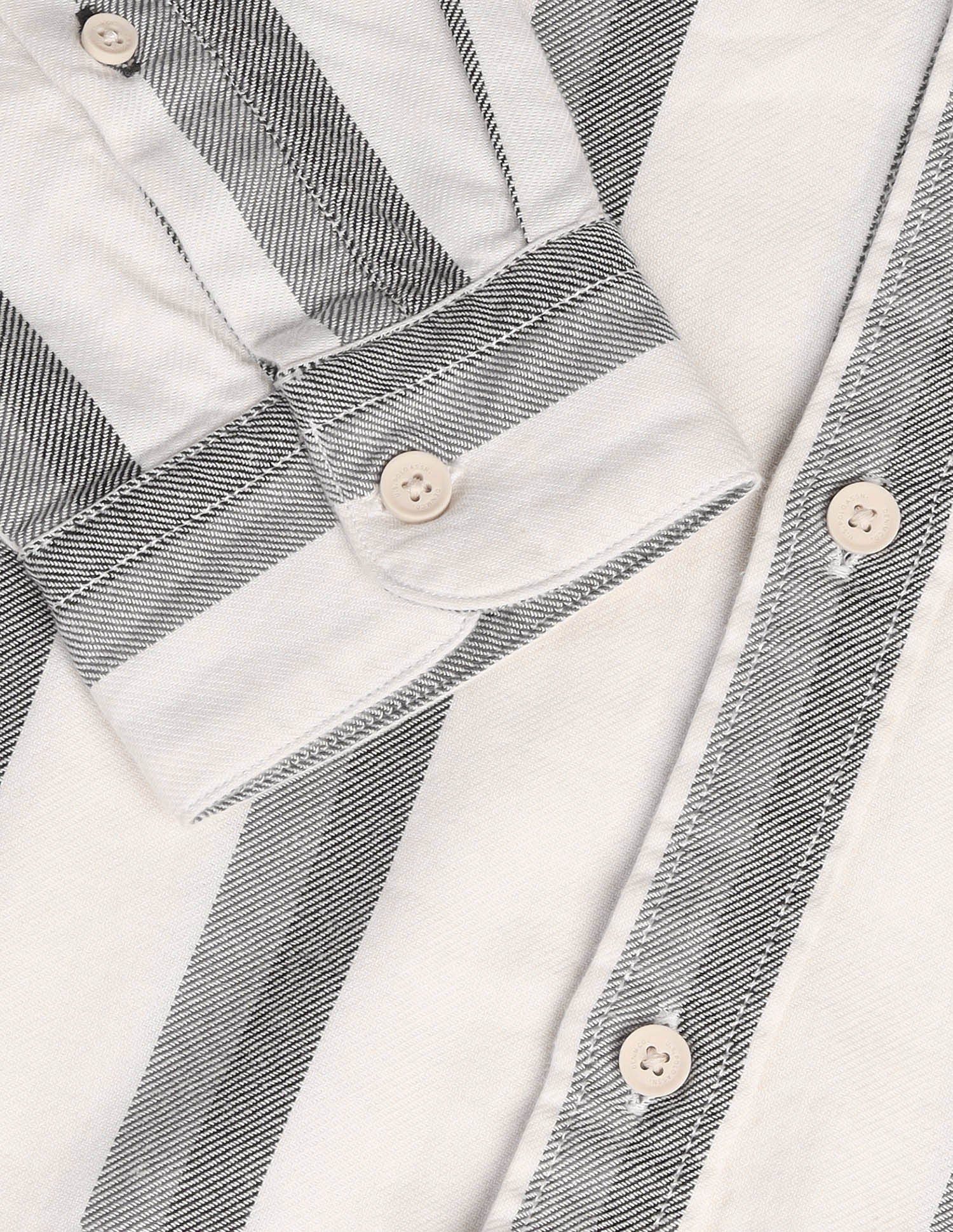 Vertical Striped Pure Cotton Shirt Ivory - U.S. Polo Assn. India | Large