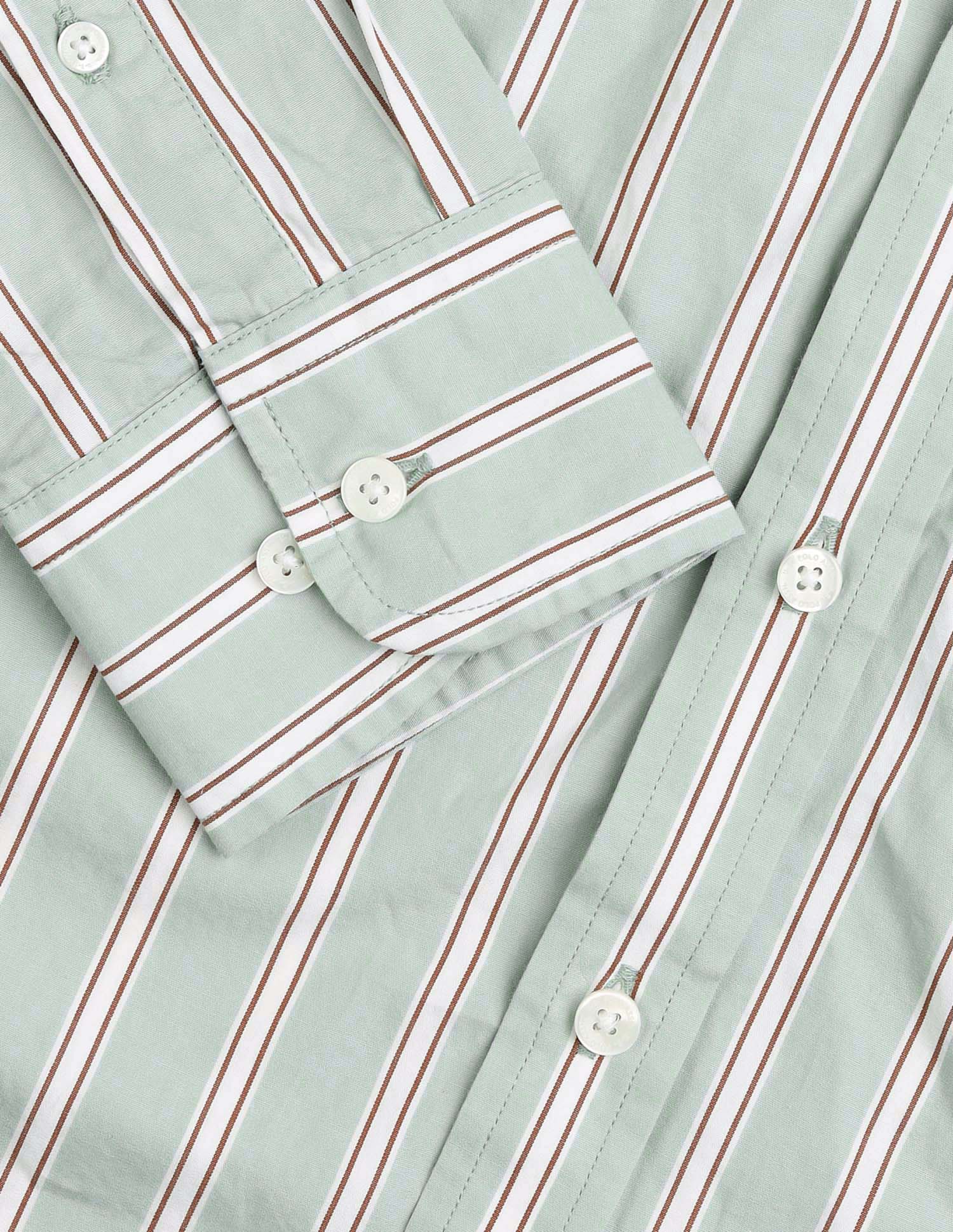 Vertical Striped Pure Cotton Shirt Light Green - U.S. Polo Assn. India | Large