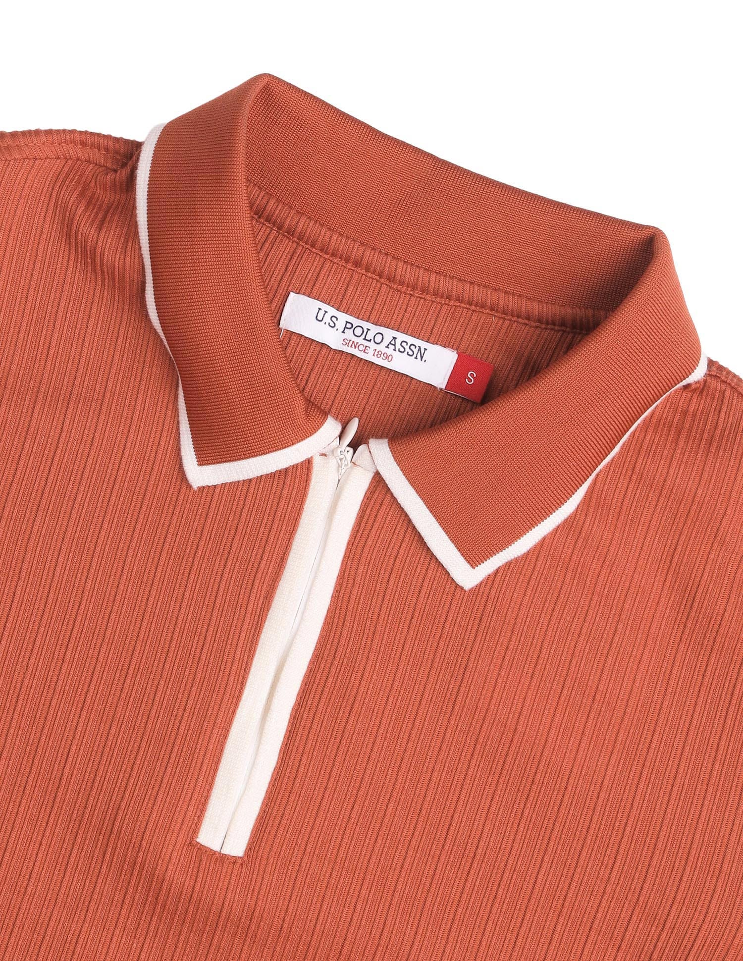 Textured Vertical Striped Regular Fit Polo Shirt Rust - U.S. Polo Assn. India | Large
