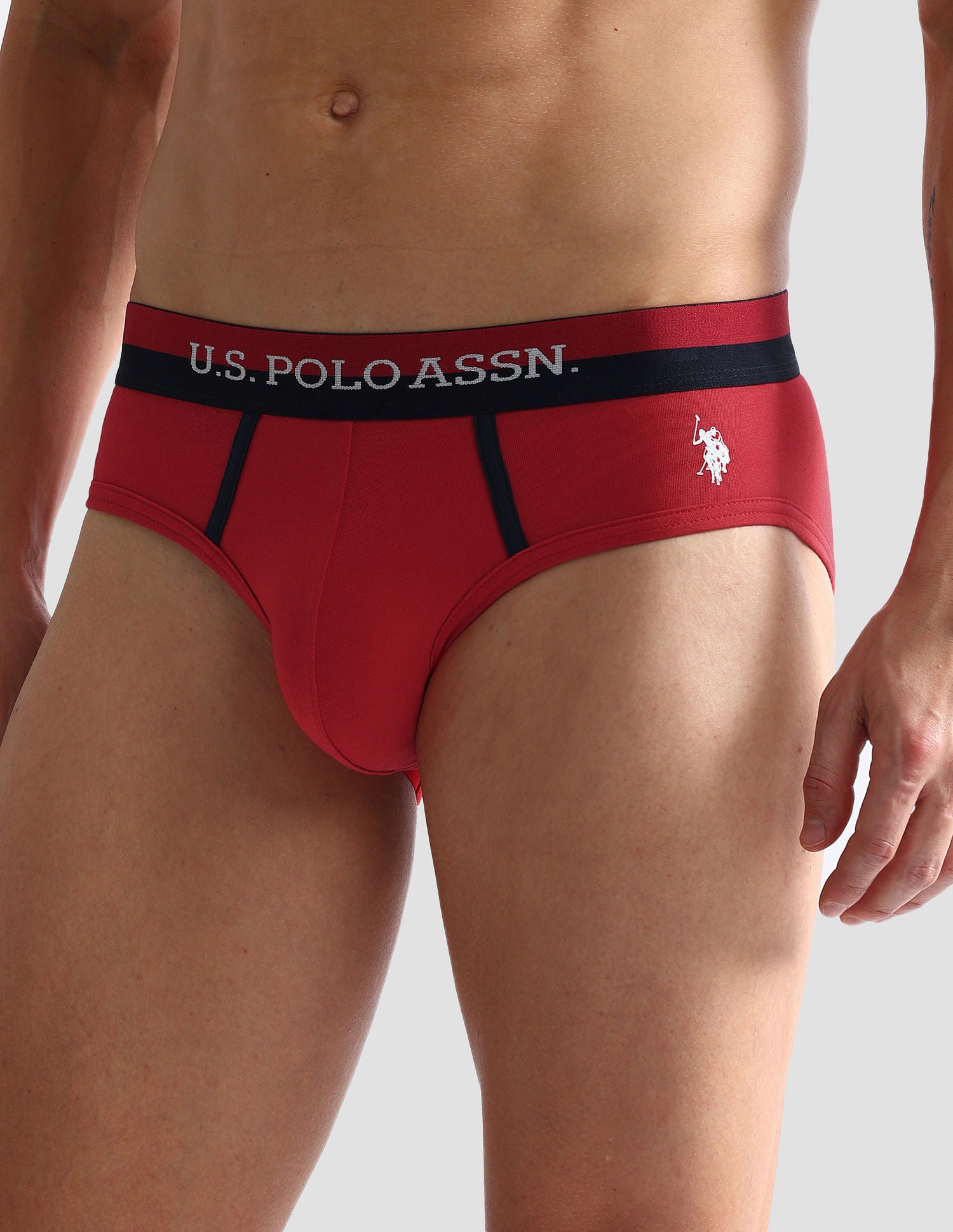 Dual Tone Cotton Stretch OET07 Briefs - Pack Of 3 Red, Beige and Grey - U.S. POLO ASSN. | Large