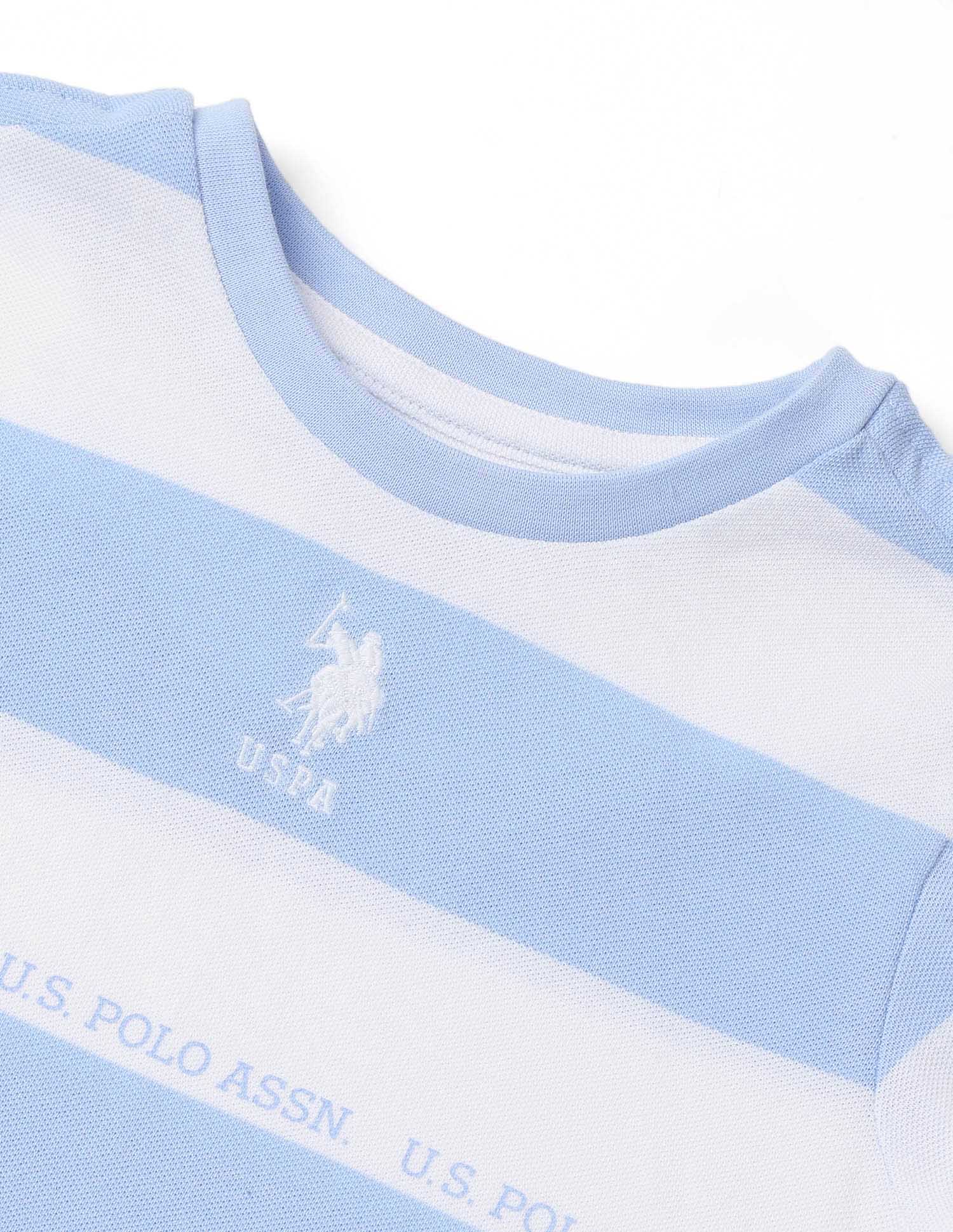 Boys Horizontal Striped Regular Fit T-Shirt Light Blue - U.S. POLO ASSN. | Large