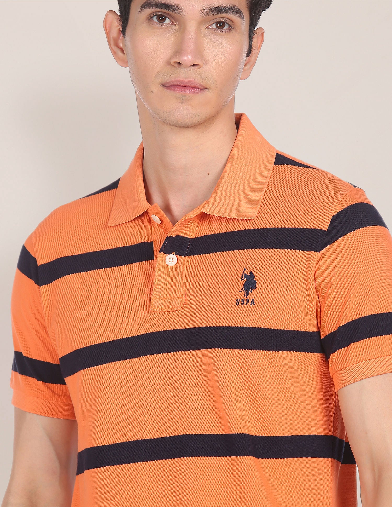 Striped Pique Polo Shirt Orange - U.S. Polo Assn. India | Large