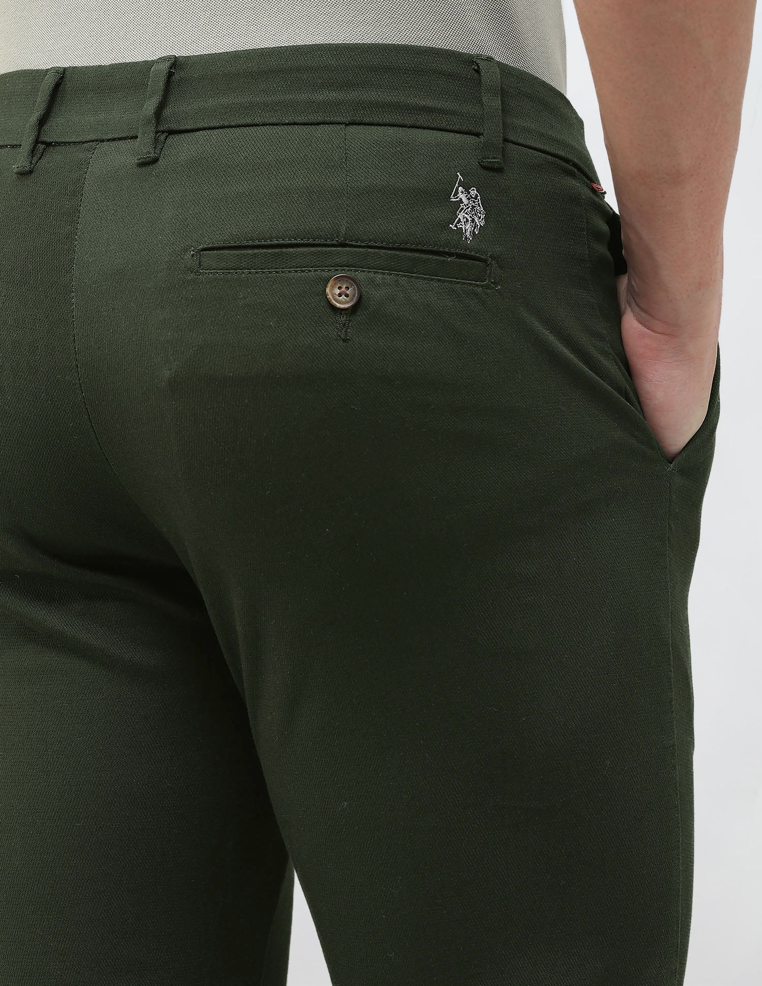 Super Slim Fit Twill Trousers Dark Olive - U.S. Polo Assn. India | Large