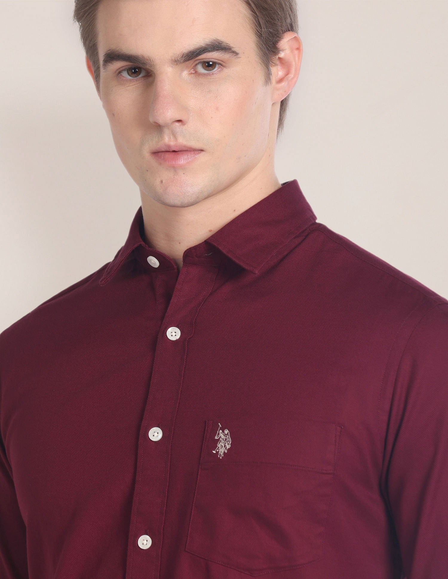 Solid Cotton Casual Shirt Maroon - U.S. Polo Assn. India | Large
